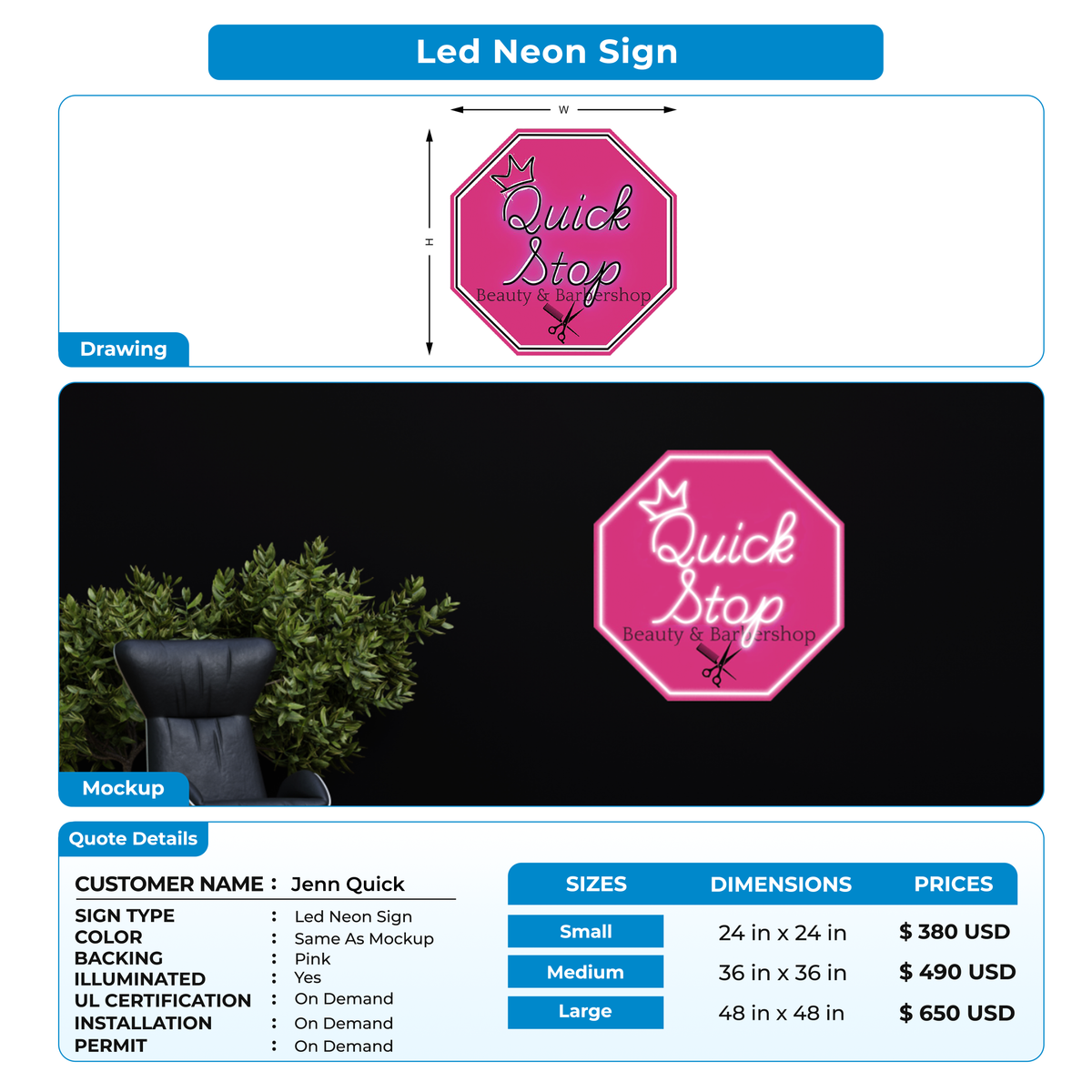Business signage for Jenn Quick