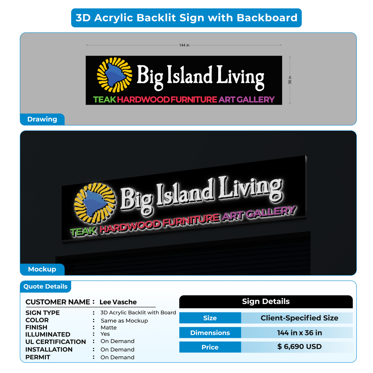 Custom Signs For Lee Vasche