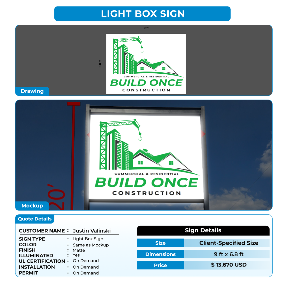 Light Box Signage for Justin Valinski