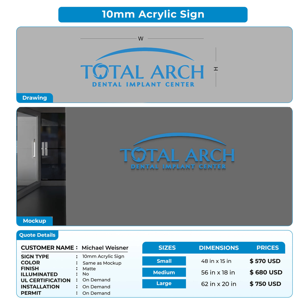 10MM Acrylic Sign for Michael Weisner