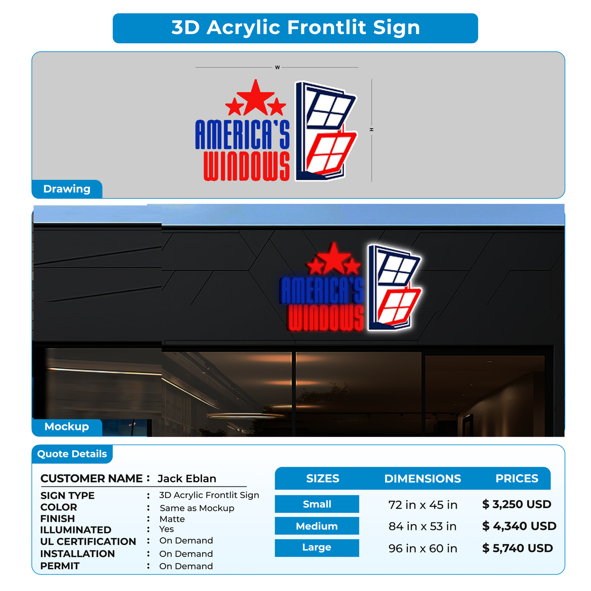 3d acrylic frontlit for Jack Eblan