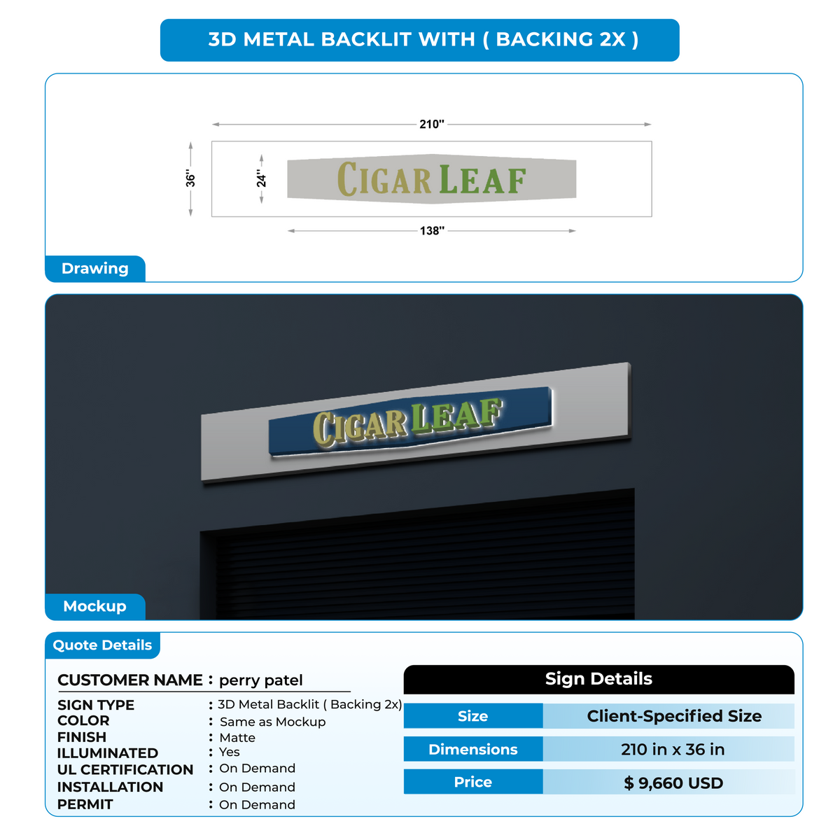 Custom Signage for perry patel