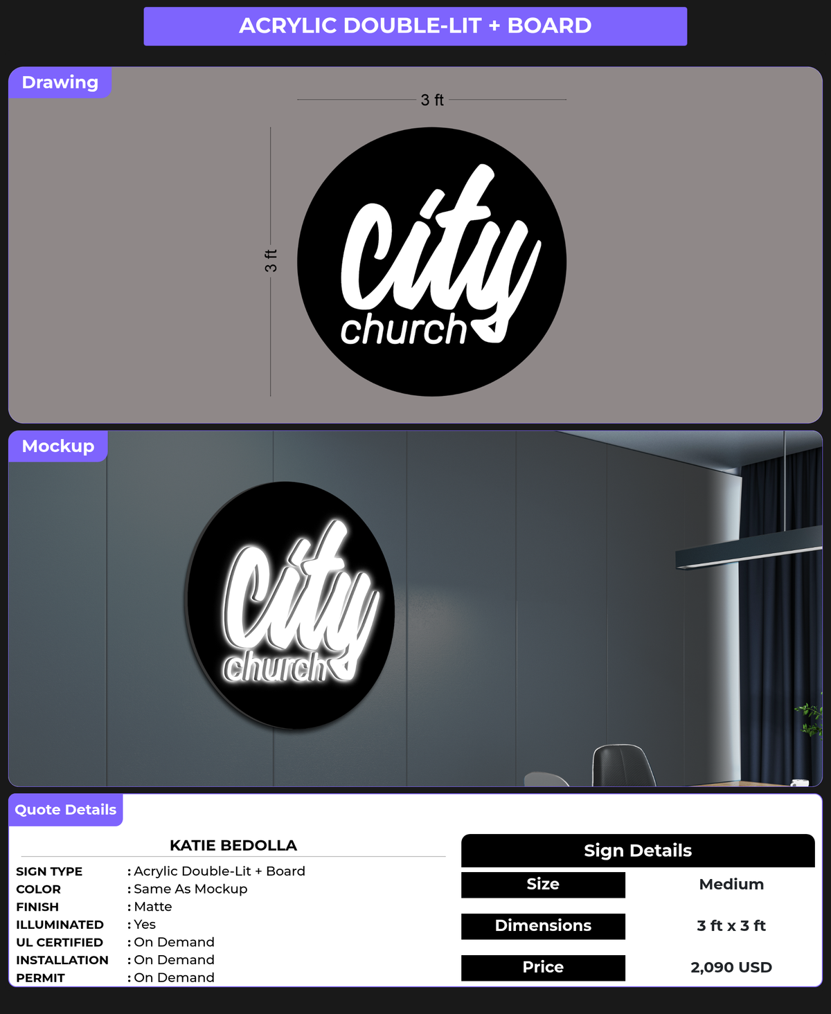 CUSTOM MOCKUP SIGN FOR Katie Bedolla