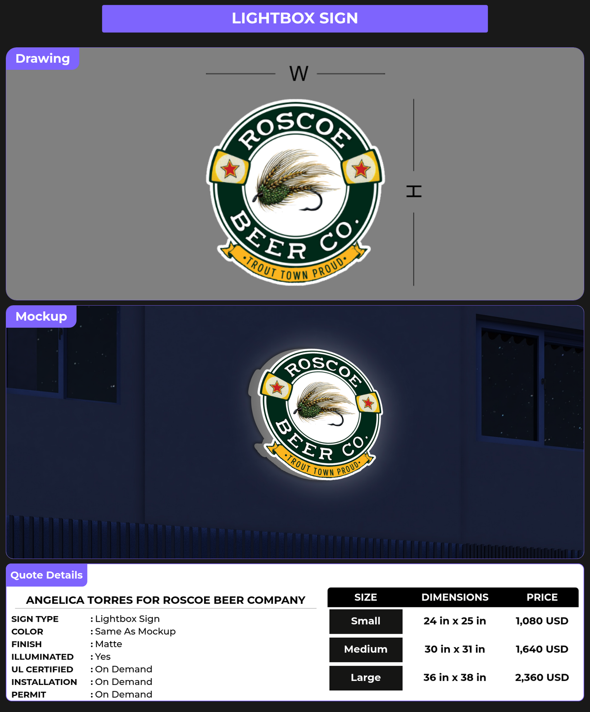 CUSTOM MOCKUP SIGN FOR Angelica Torres  for Roscoe Beer Company