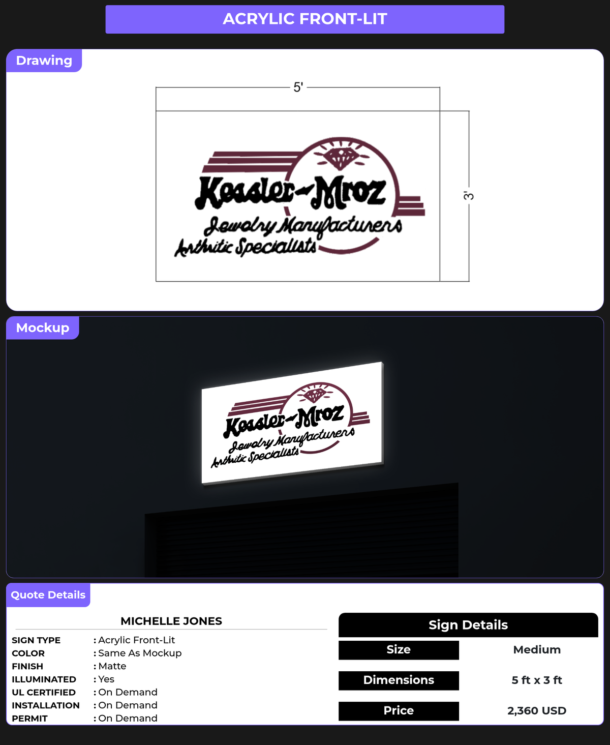 CUSTOM MOCKUP SIGN FOR MICHELLE JONES