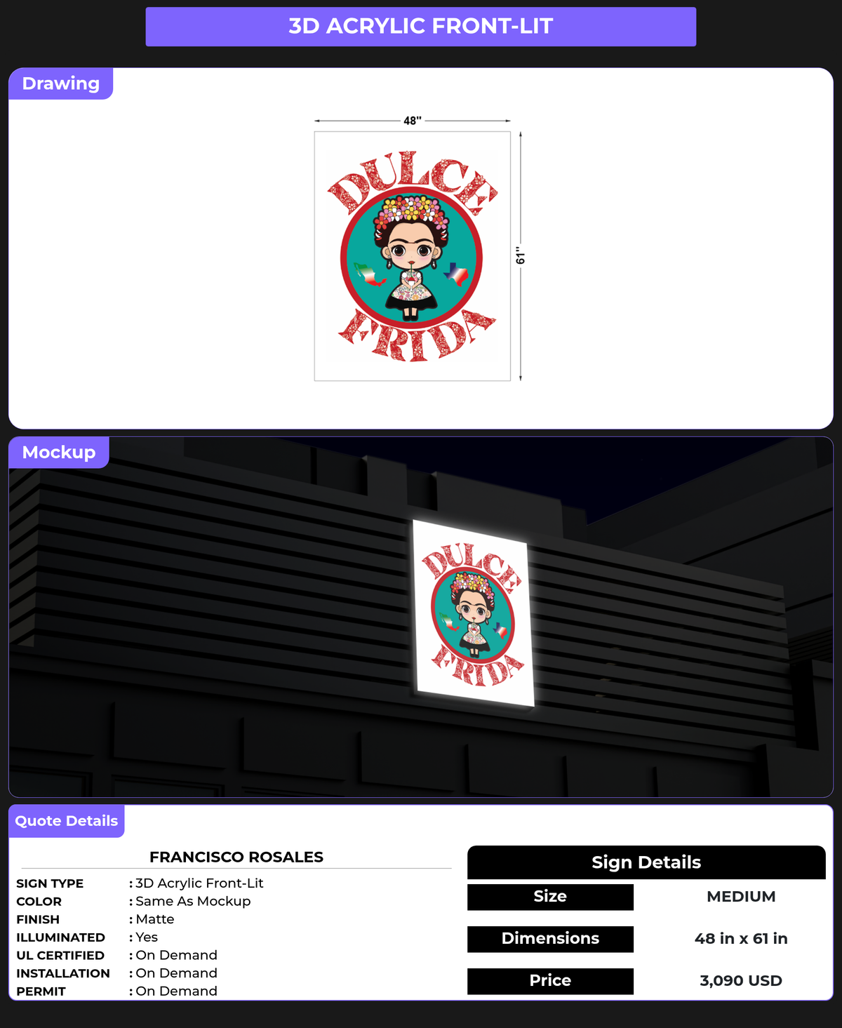CUSTOM MOCKUP SIGN FOR Francisco Rosales