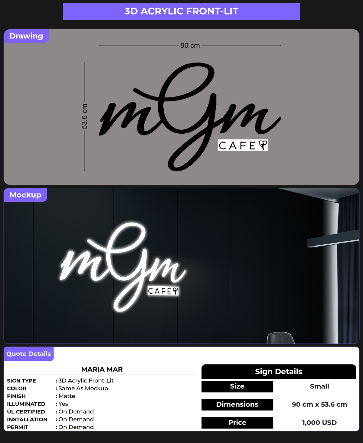 CUSTOM MOCKUP SIGN FOR Maria Mar