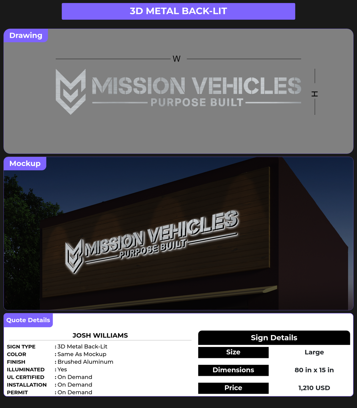 CUSTOM MOCKUP SIGN FOR Josh Williams