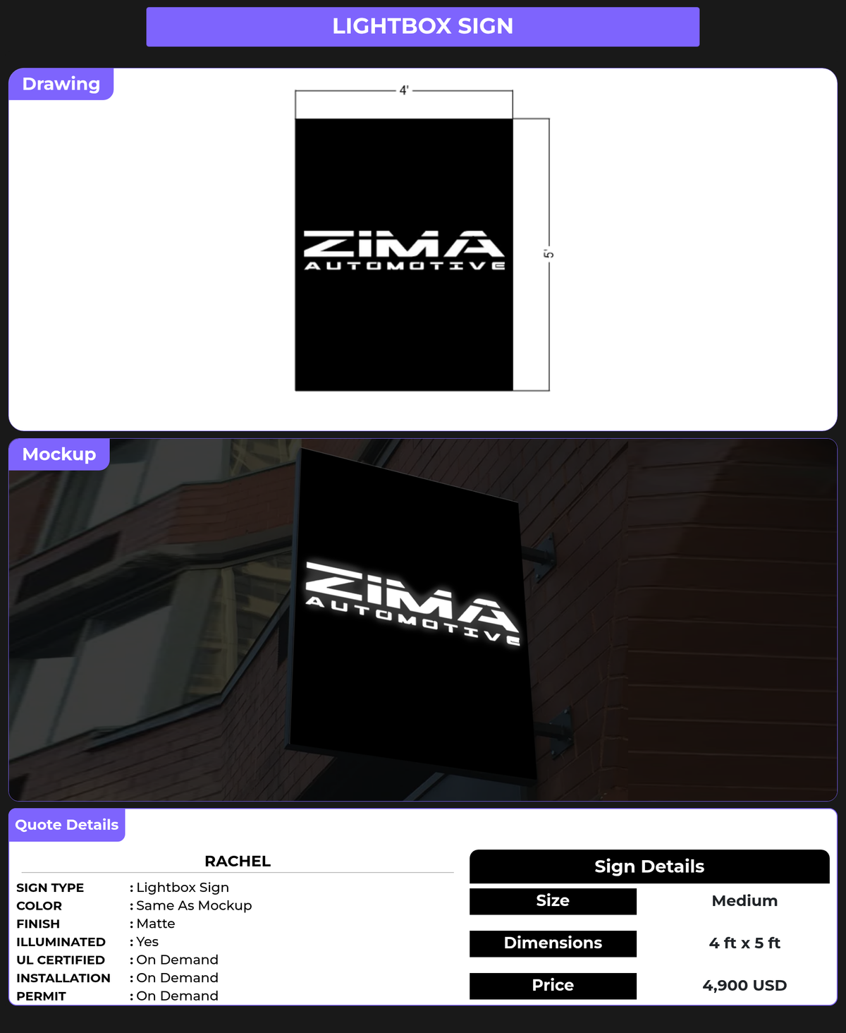 CUSTOM MOCKUP SIGN FOR Rachel