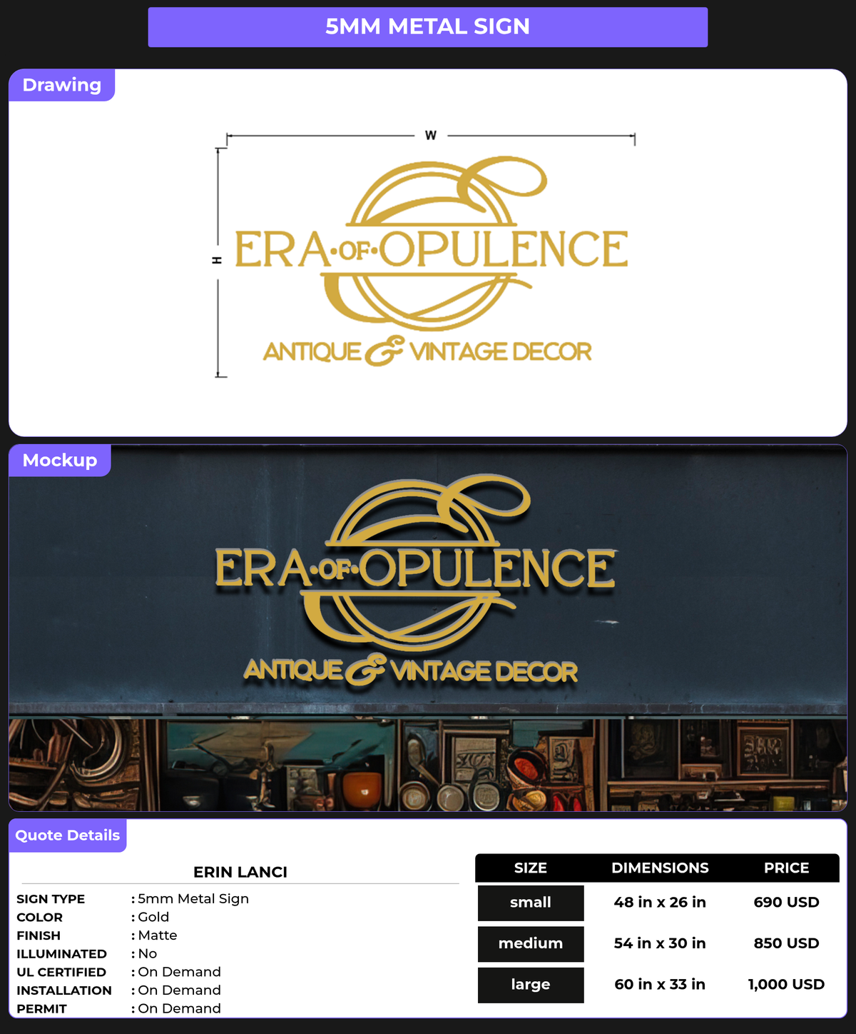 CUSTOM MOCKUP SIGN FOR Erin Lanci