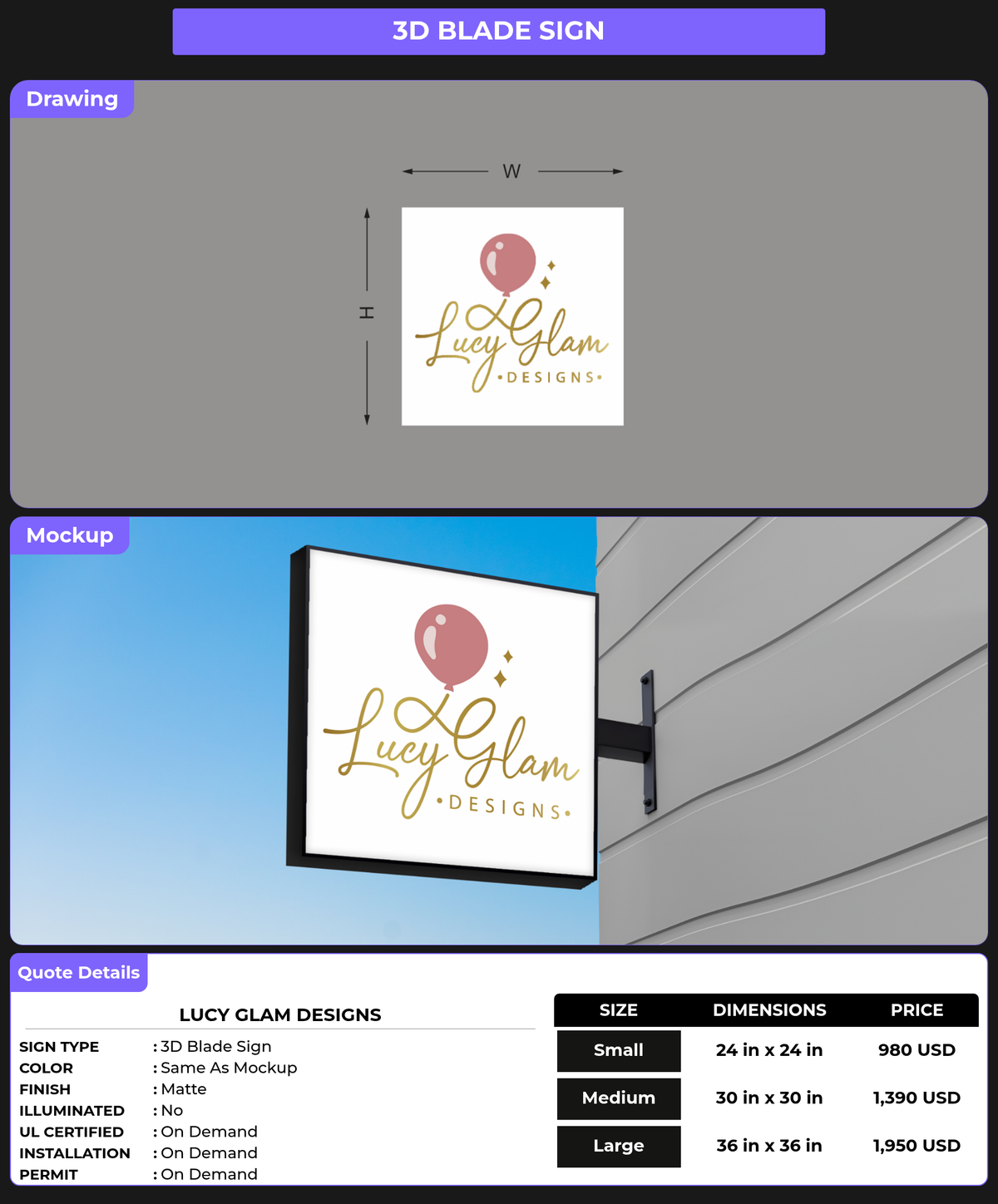 CUSTOM MOCKUP SIGN FOR Lucy Glam Designs