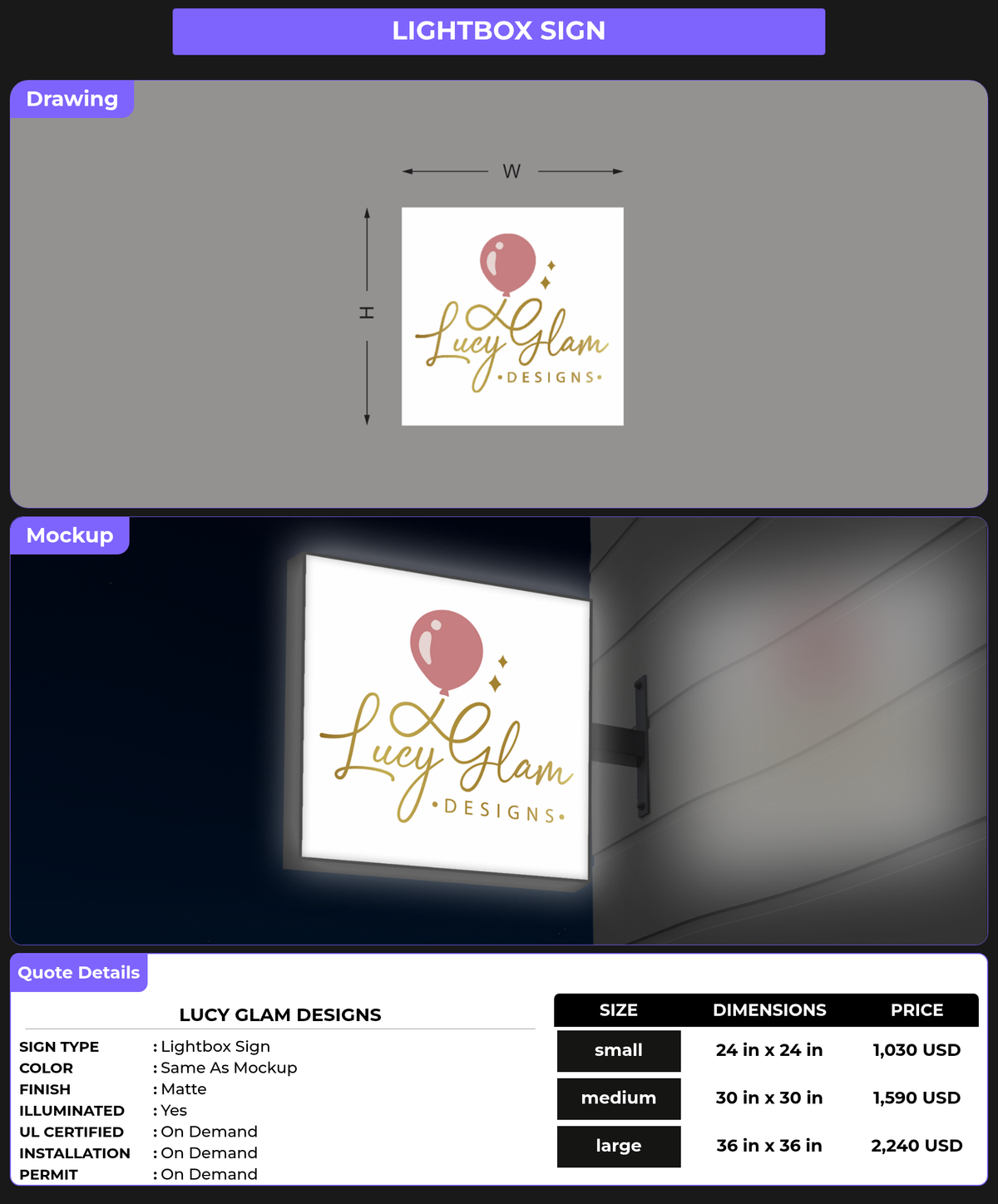 CUSTOM MOCKUP SIGN FOR Lucy Glam Designs
