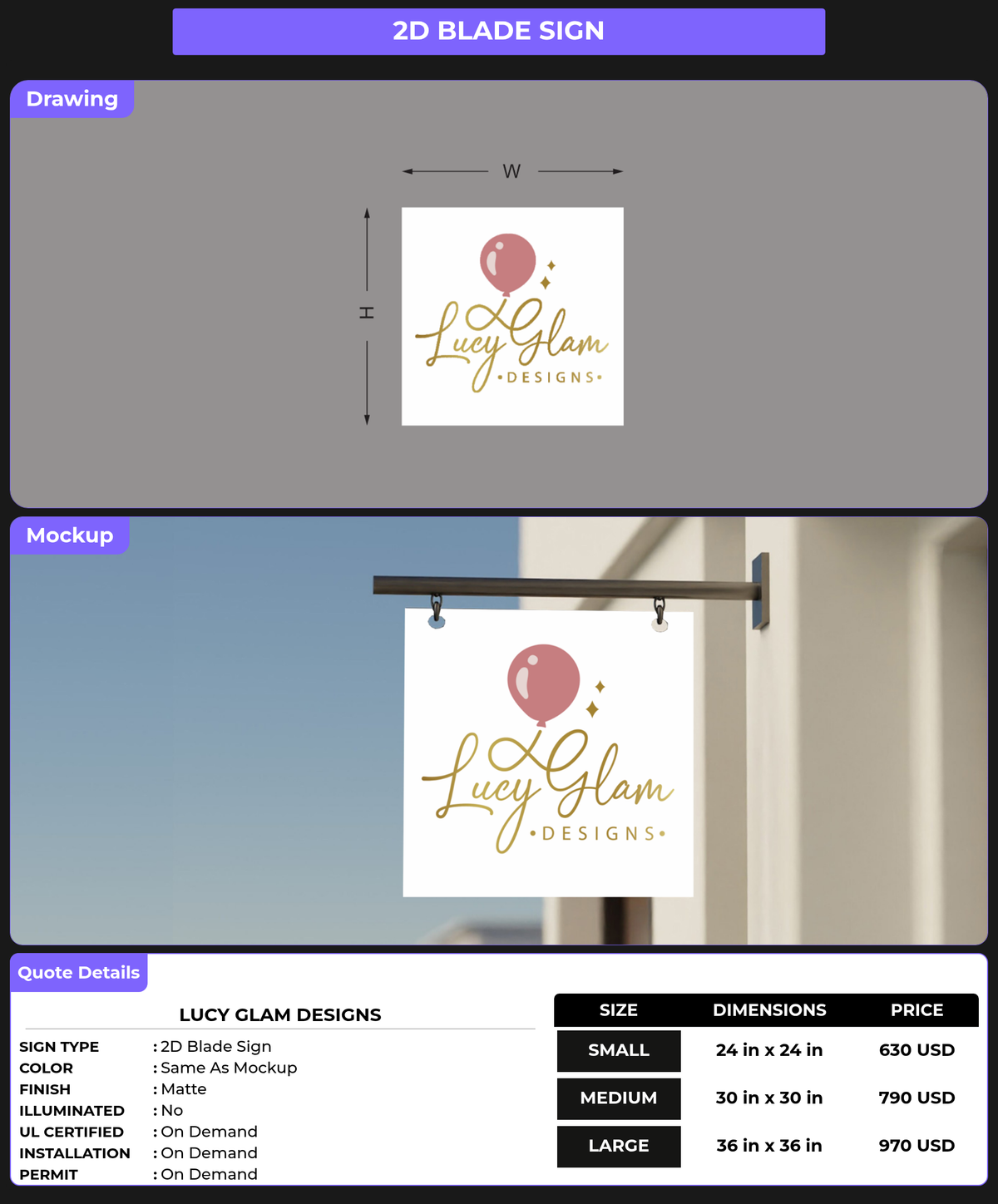 CUSTOM MOCKUP SIGN FOR Lucy Glam Designs