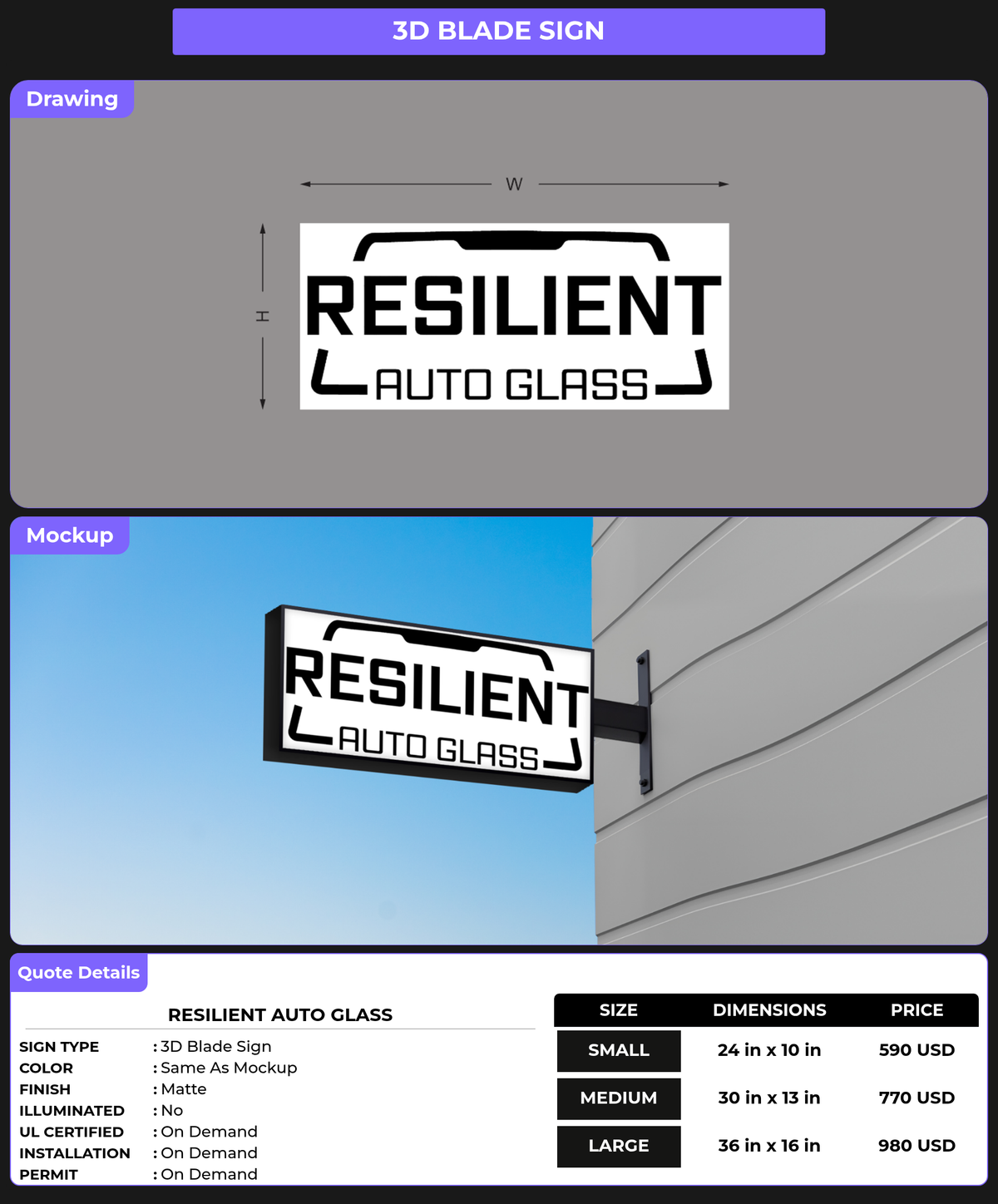 CUSTOM MOCKUP SIGN FOR Resilient Auto Glass