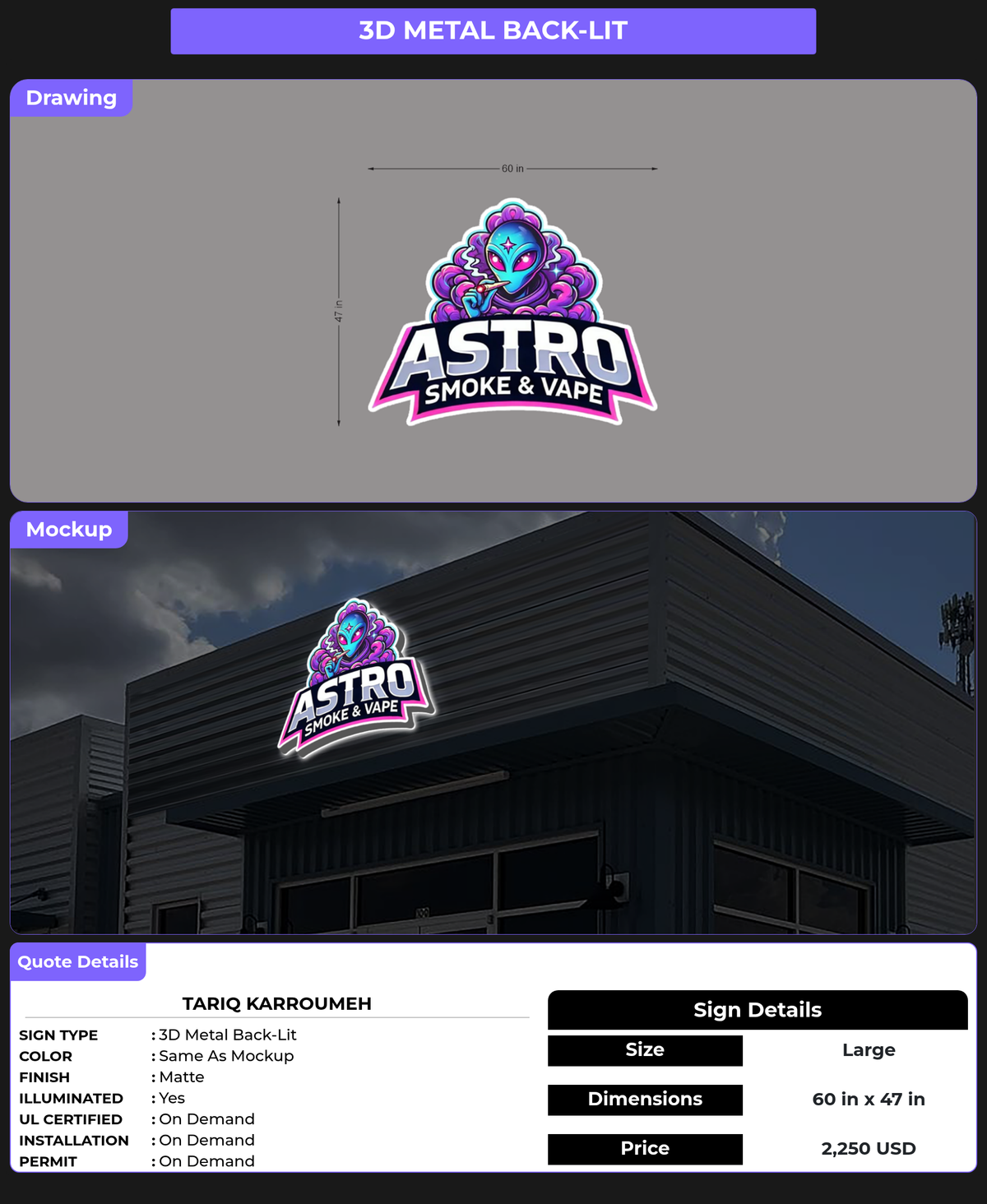 CUSTOM MOCKUP SIGN FOR Tariq Karroumeh