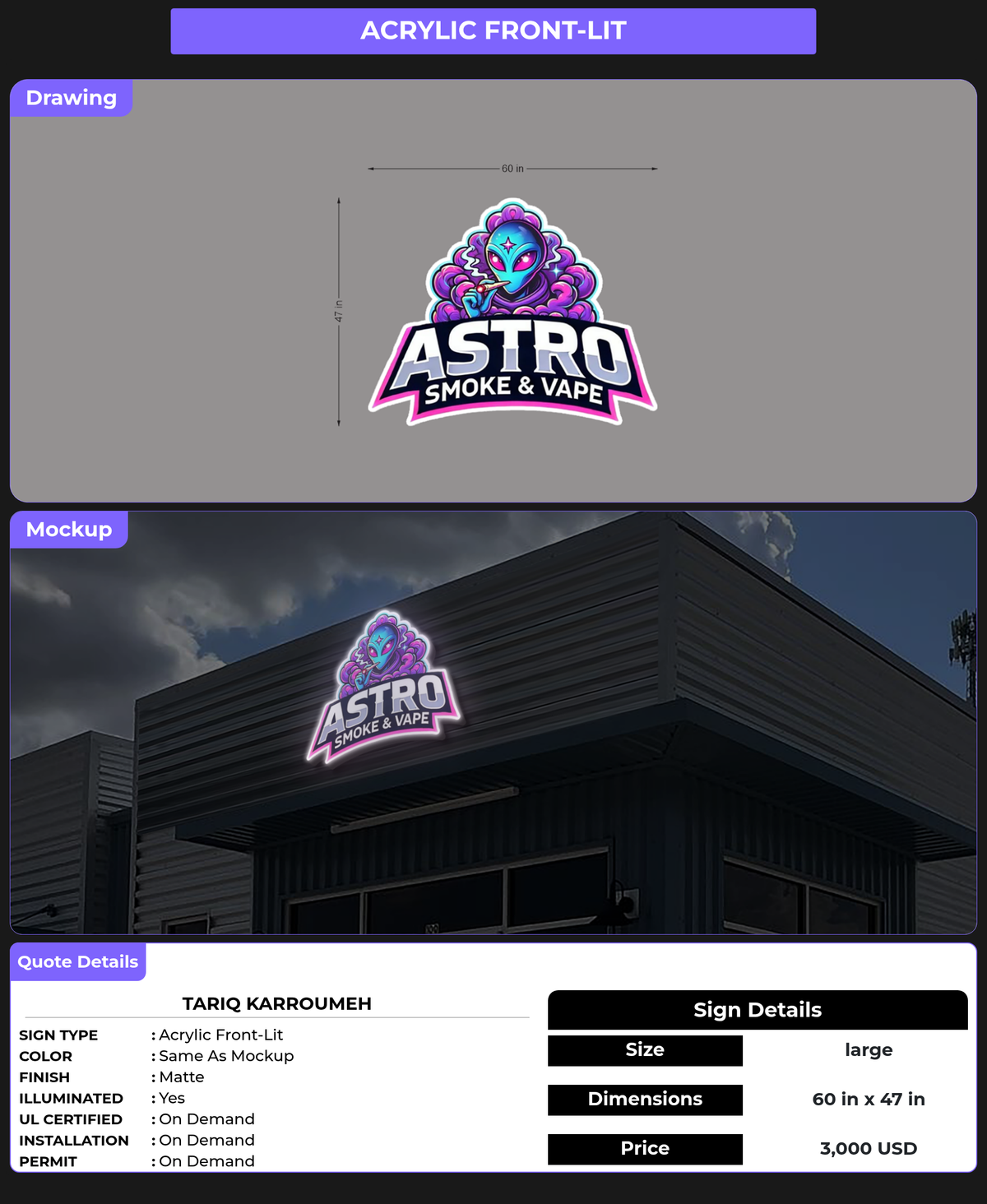 CUSTOM MOCKUP SIGN FOR Tariq Karroumeh
