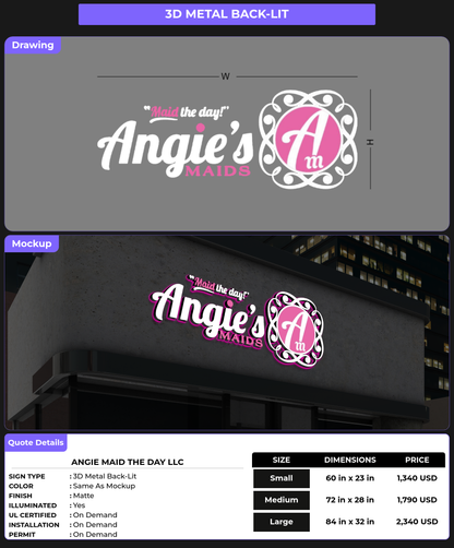 CUSTOM MOCKUP SIGN FOR Angie Maid the Day LLC