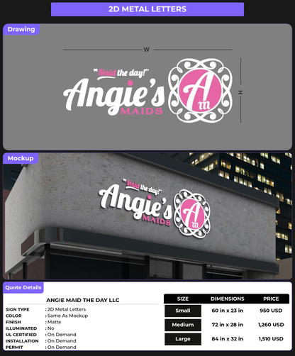 CUSTOM MOCKUP SIGN FOR Angie Maid the Day LLC