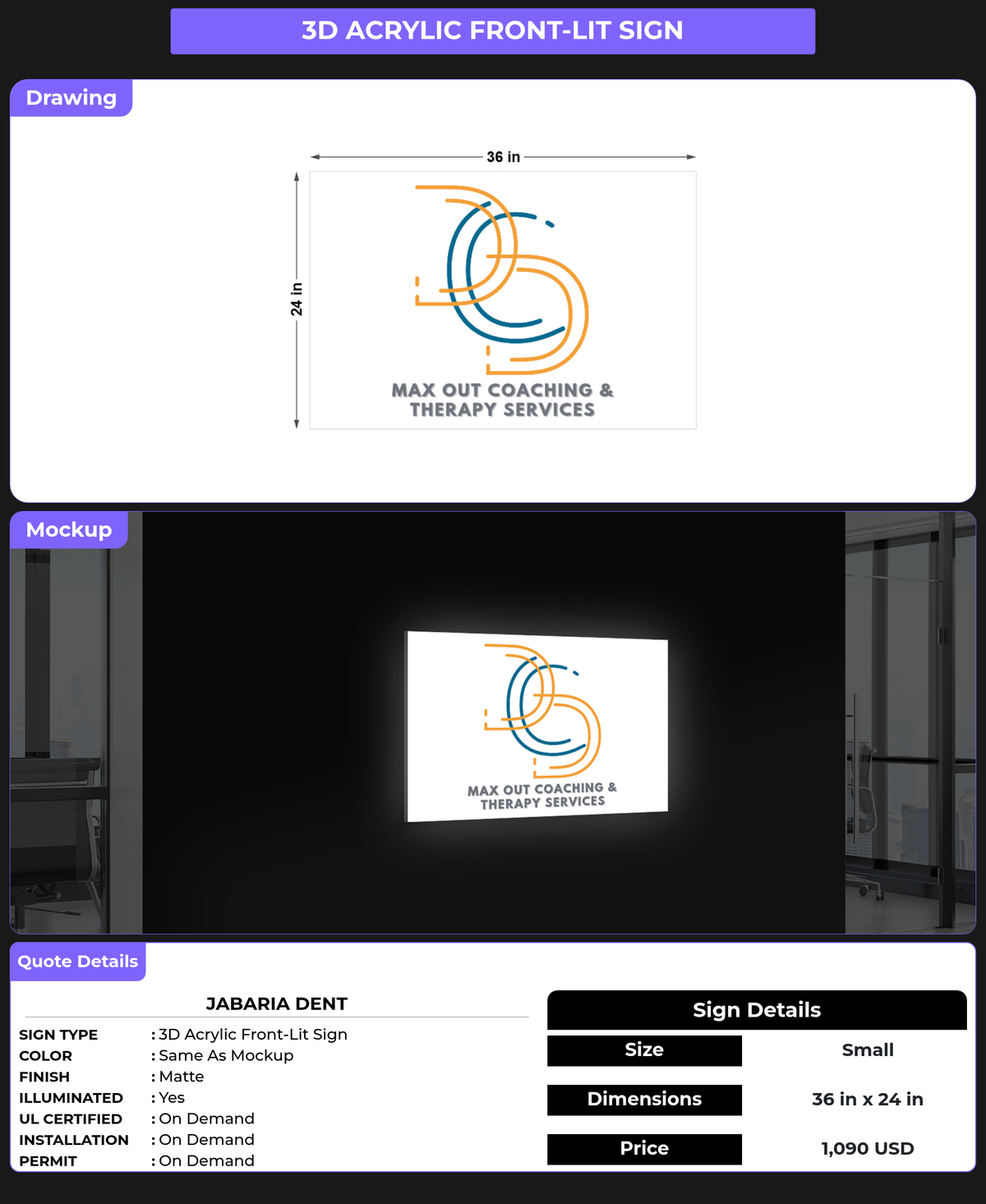 CUSTOM MOCKUP SIGN FOR Jabaria Dent