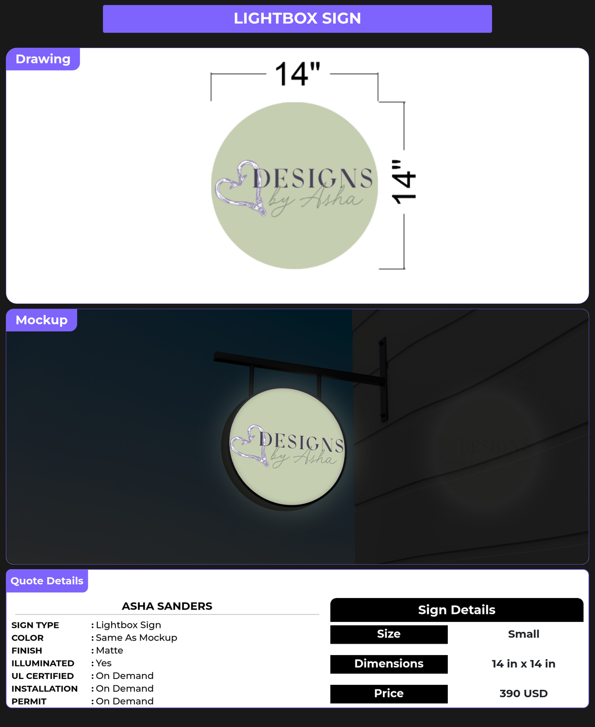 CUSTOM MOCKUP SIGN FOR Asha Sanders