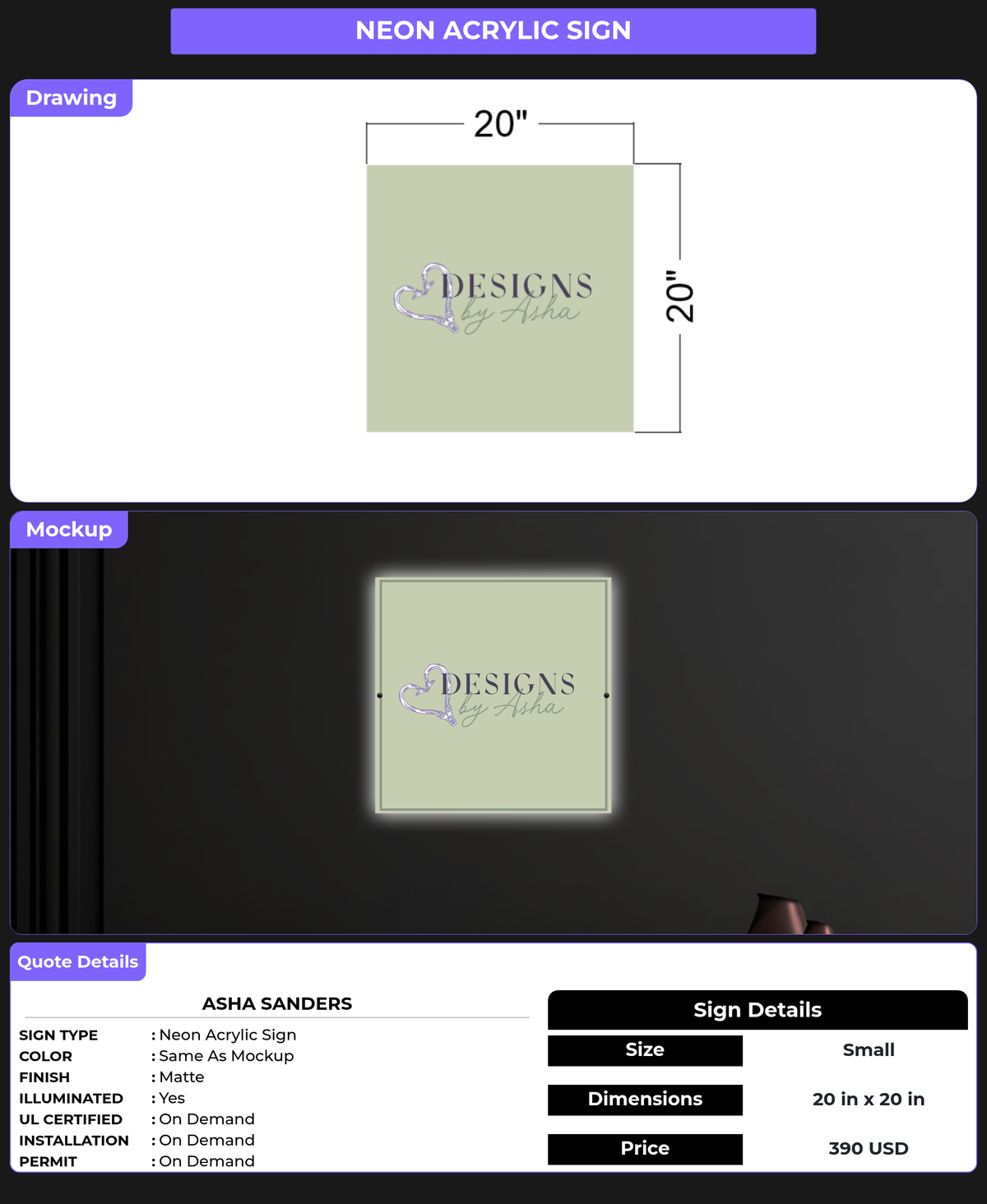 CUSTOM MOCKUP SIGN FOR Asha Sanders
