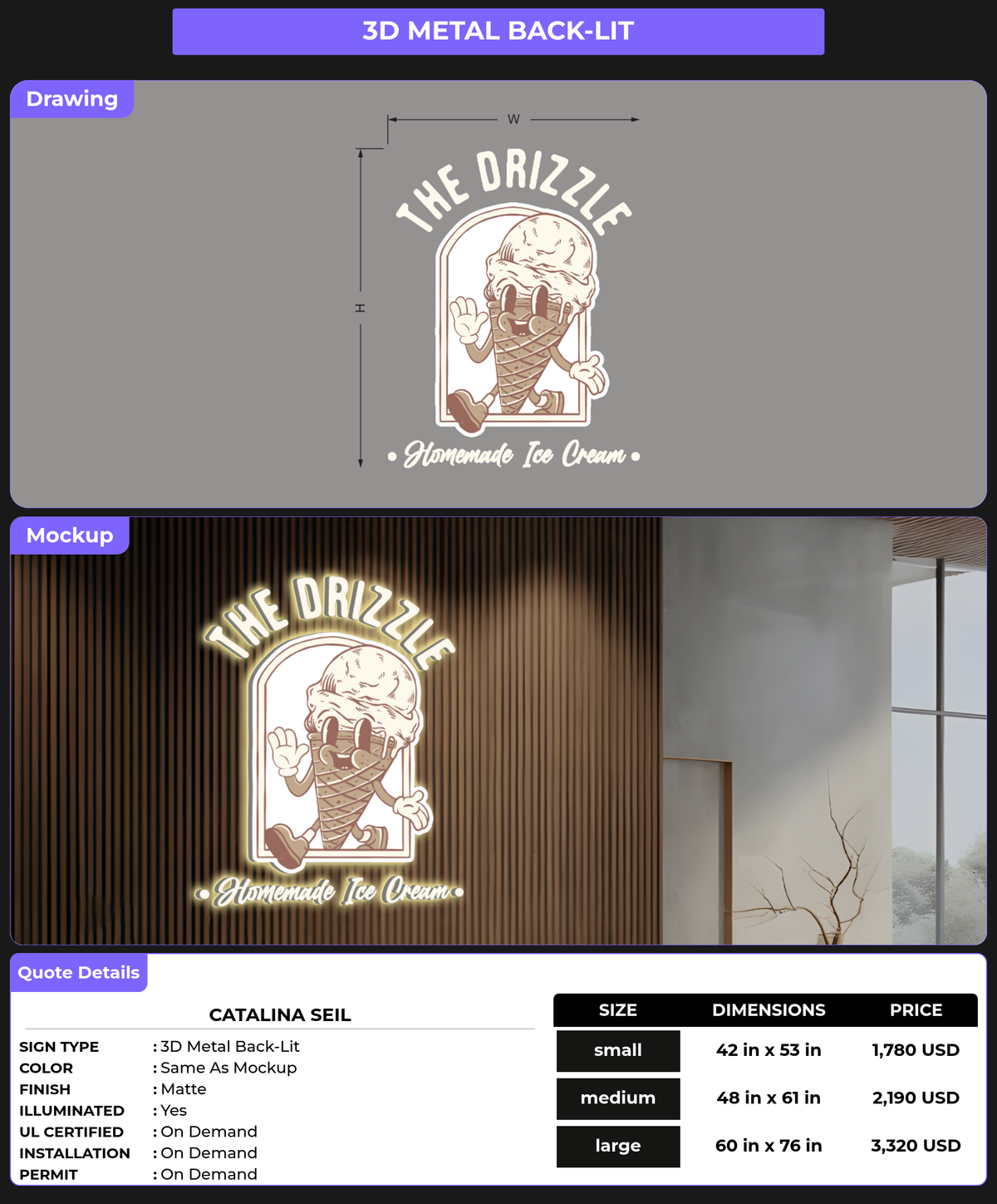 CUSTOM MOCKUP SIGN FOR Catalina Seil