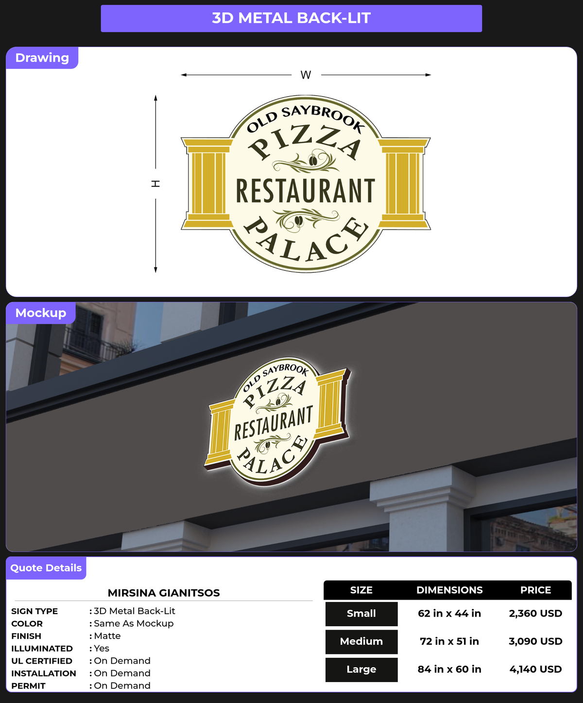 CUSTOM MOCKUP SIGN FOR Mirsina Gianitsos