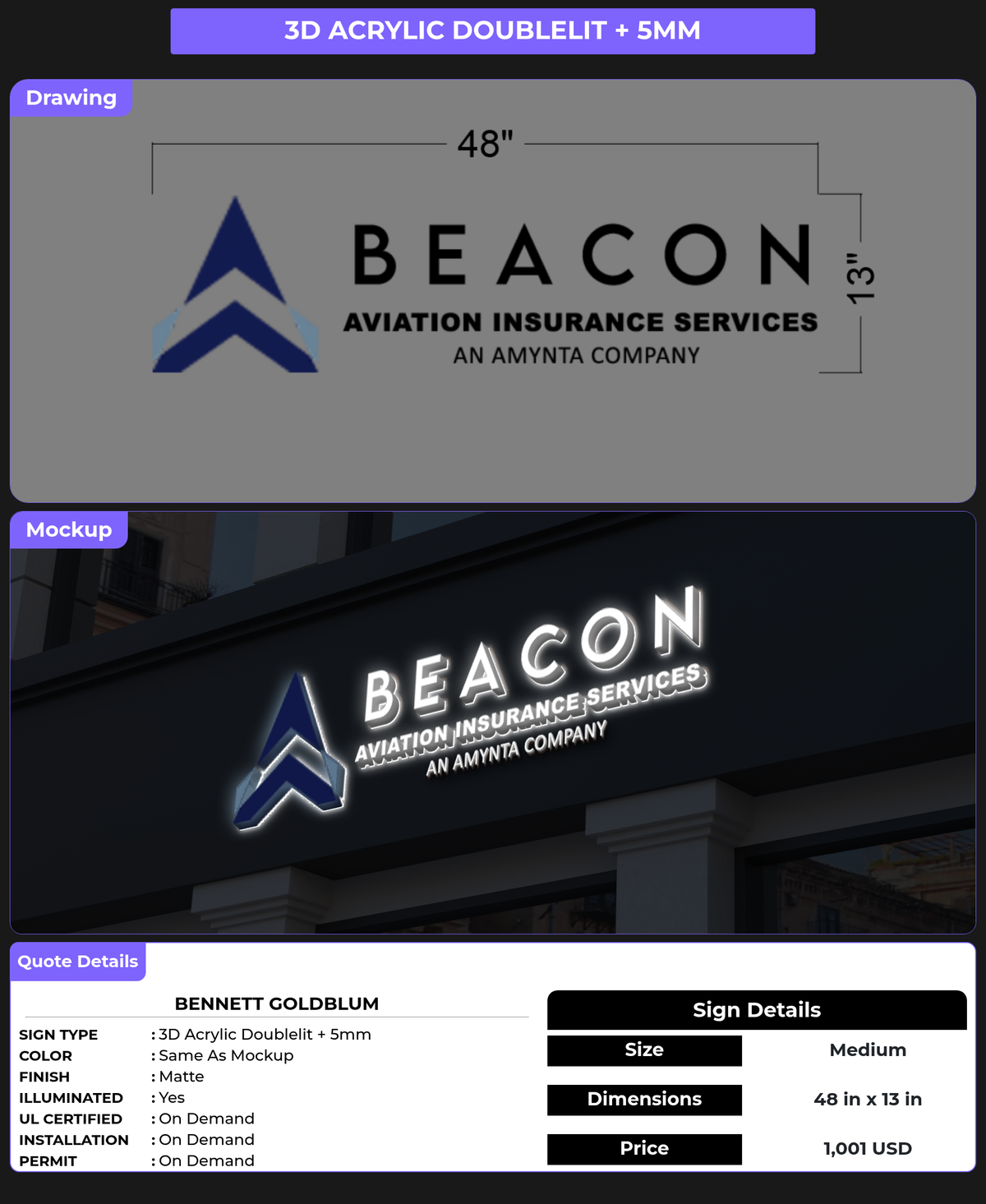CUSTOM MOCKUP SIGN FOR Bennett Goldblum