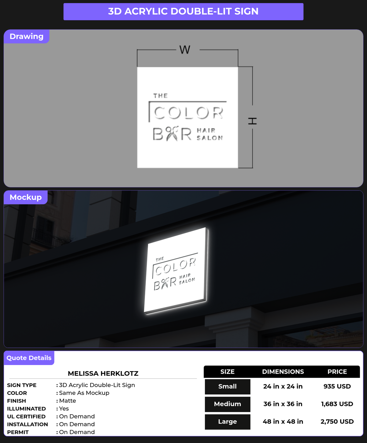 CUSTOM MOCKUP SIGN FOR Melissa Herklotz