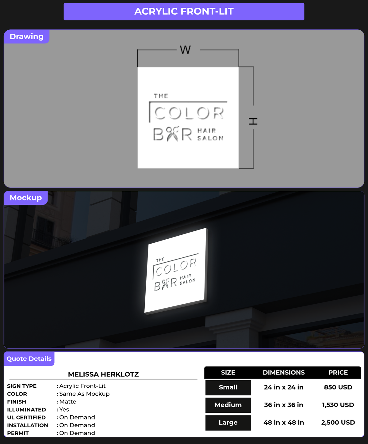 CUSTOM MOCKUP SIGN FOR Melissa Herklotz