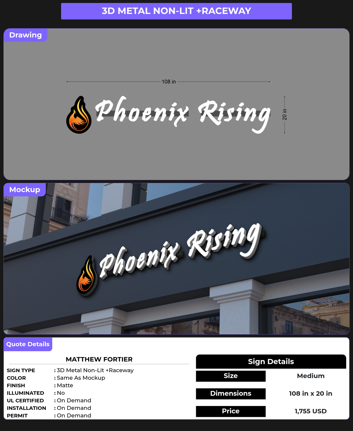 CUSTOM MOCKUP SIGN FOR Matthew Fortier