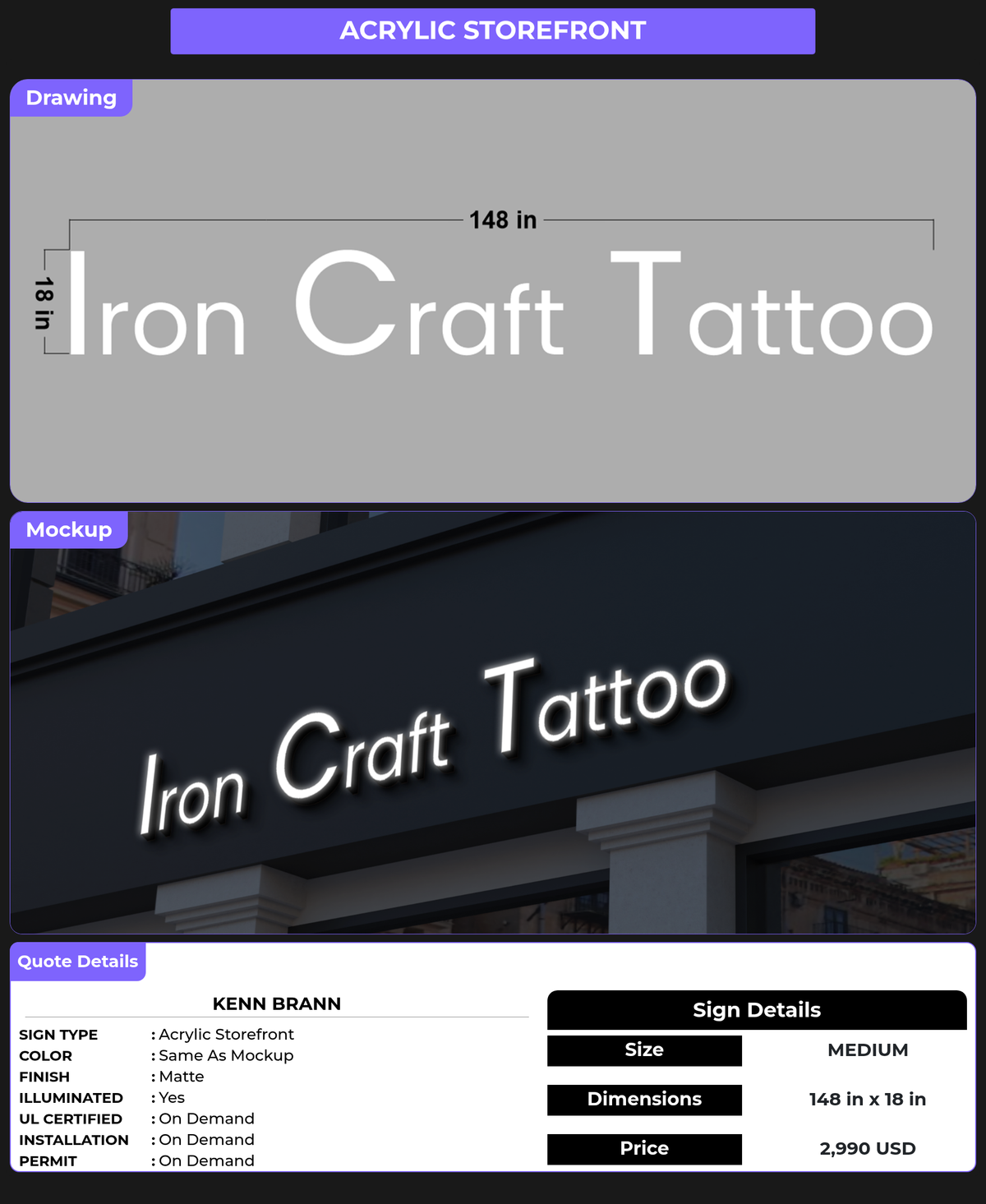 CUSTOM MOCKUP SIGN FOR Kenn  Brann
