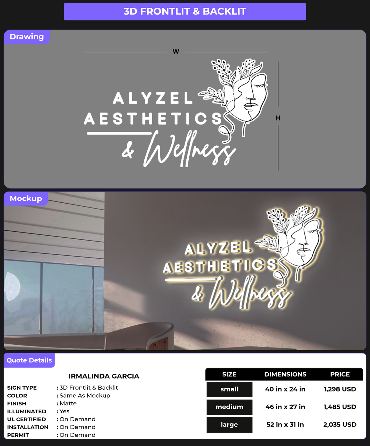 CUSTOM MOCKUP SIGN FOR Irmalinda Garcia