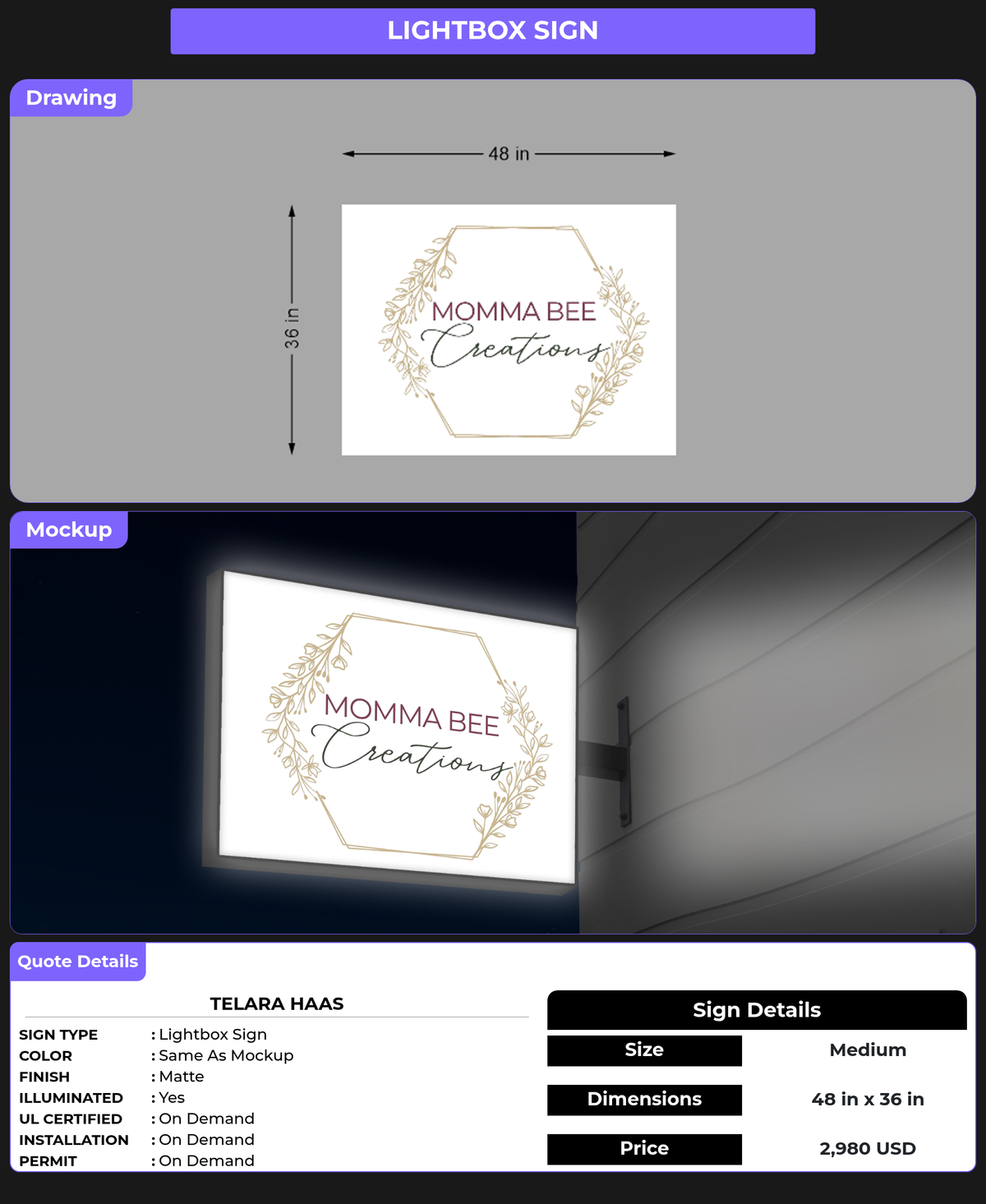 CUSTOM MOCKUP SIGN FOR Telara Haas