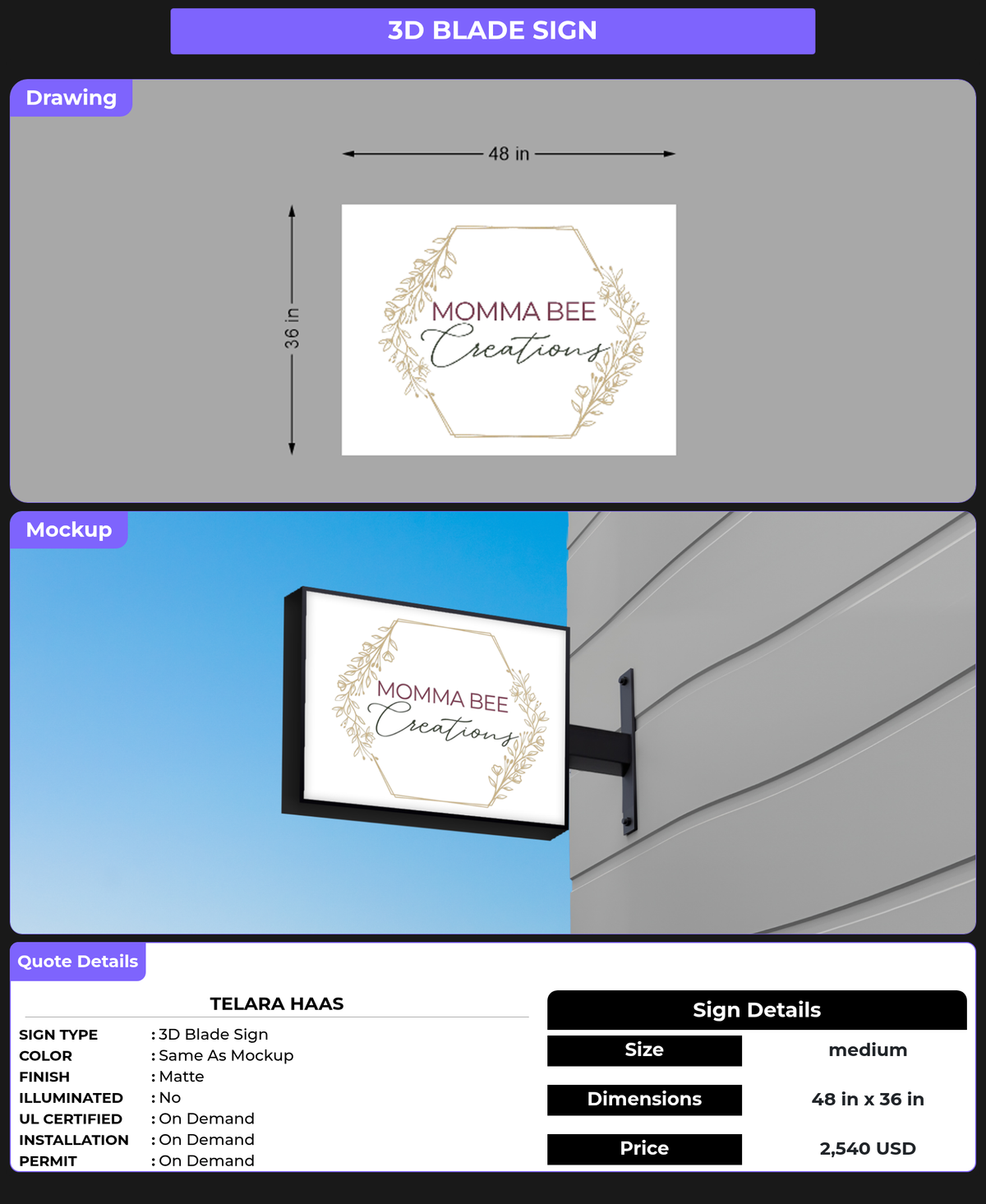 CUSTOM MOCKUP SIGN FOR Telara Haas