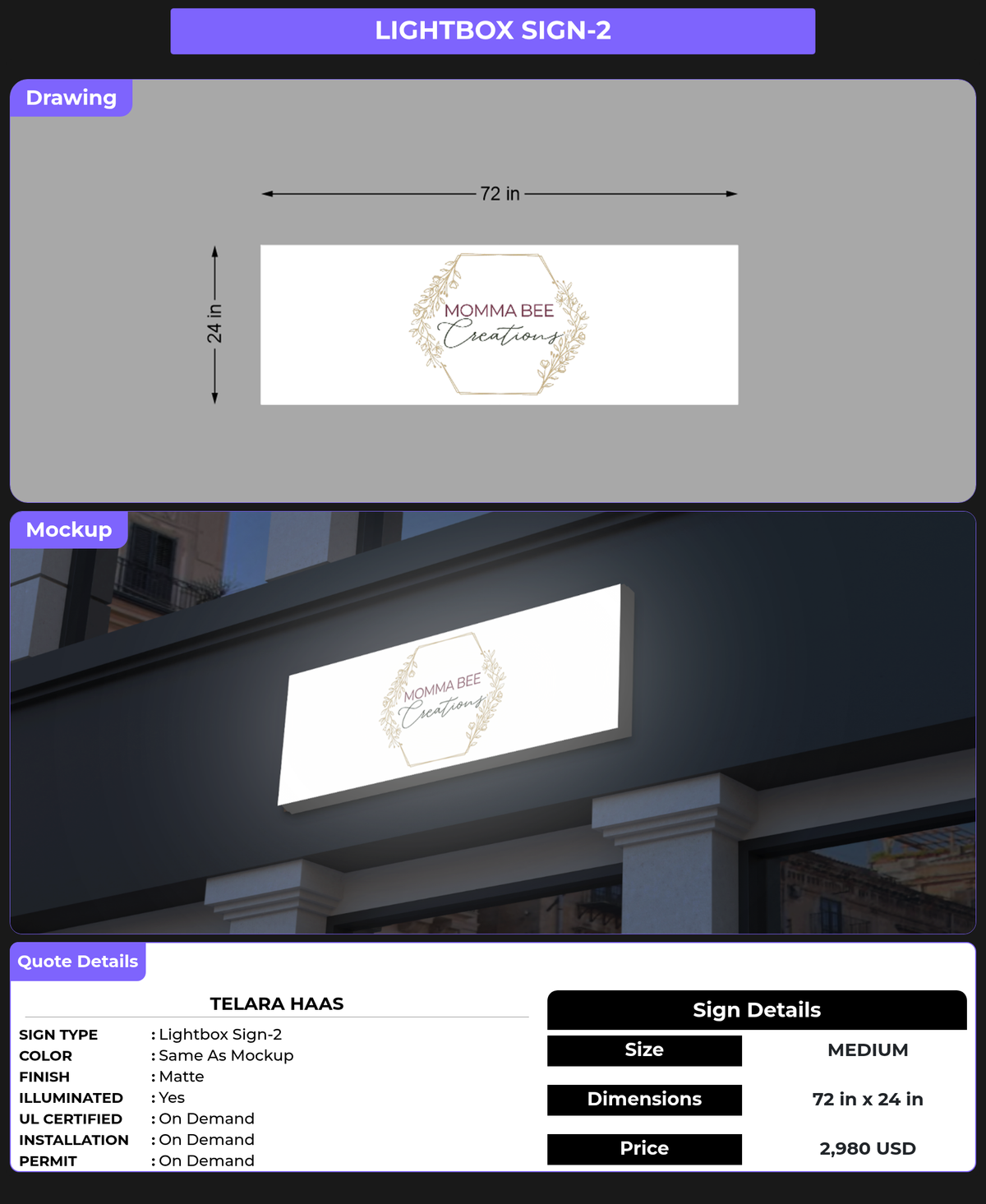 CUSTOM MOCKUP SIGN FOR Telara Haas