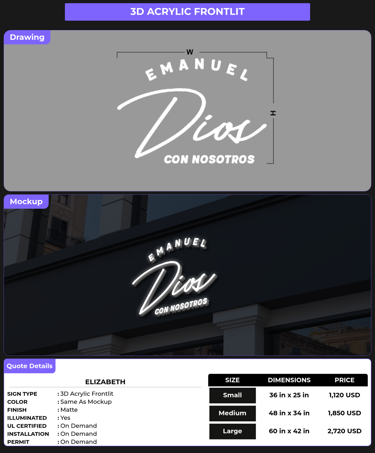CUSTOM MOCKUP SIGN FOR Elizabeth