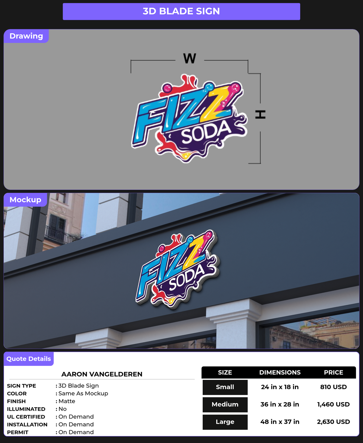 CUSTOM MOCKUP SIGN FOR Aaron Vangelderen