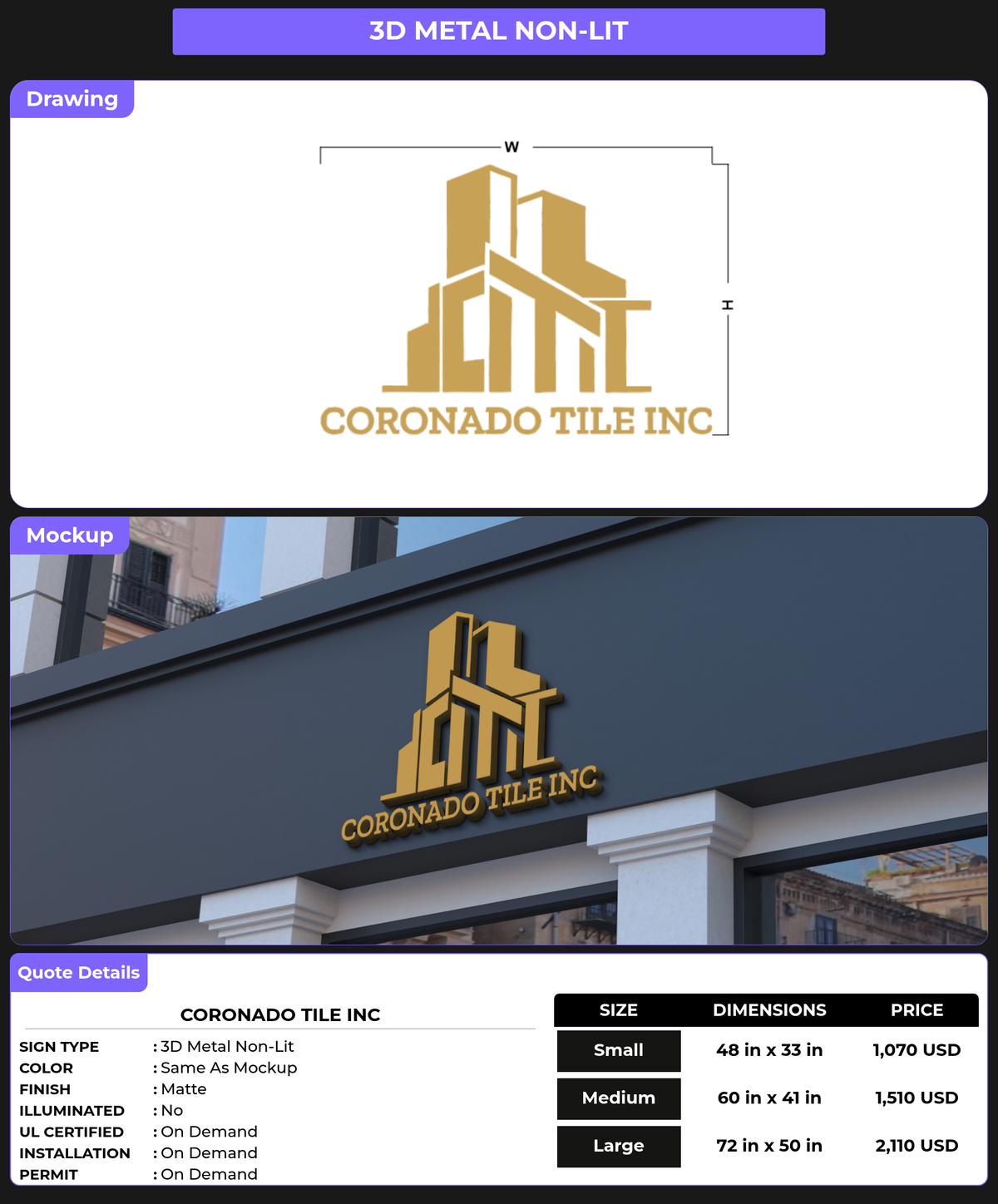 CUSTOM MOCKUP SIGN FOR CORONADO TILE INC