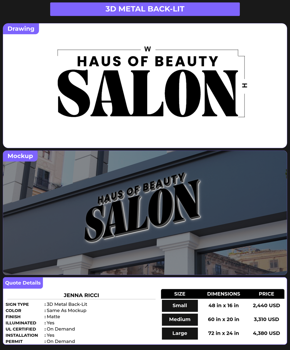 CUSTOM MOCKUP SIGN FOR Jenna Ricci