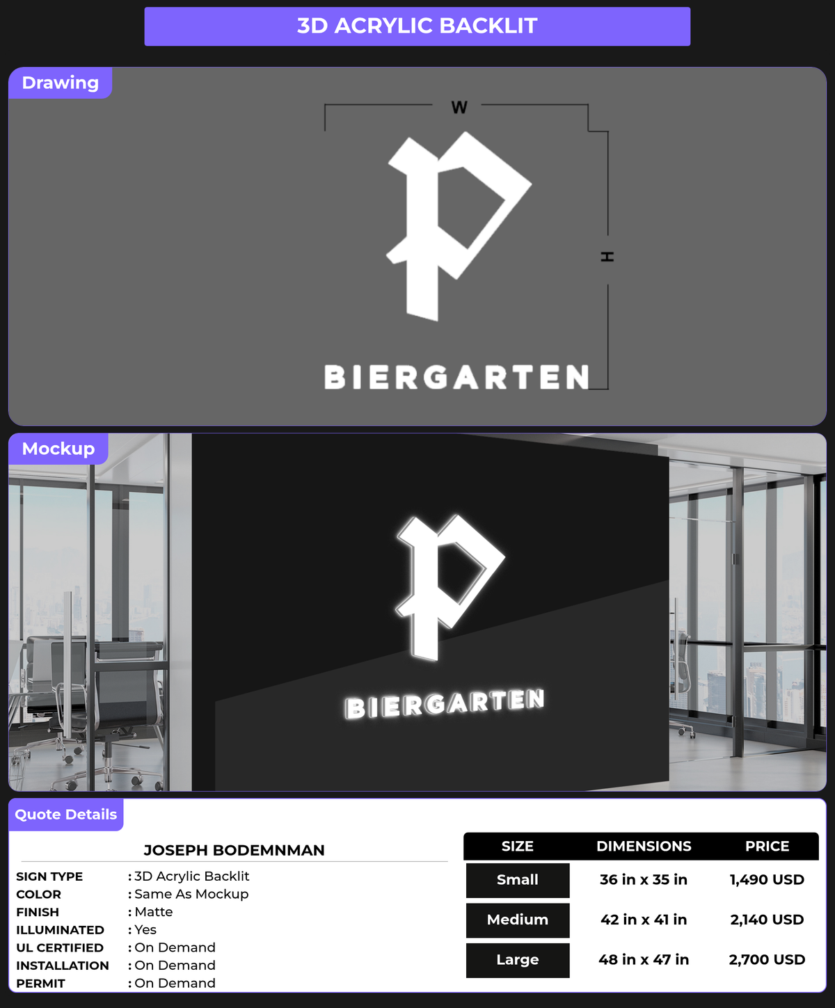 CUSTOM MOCKUP SIGN FOR Joseph Bodemnman