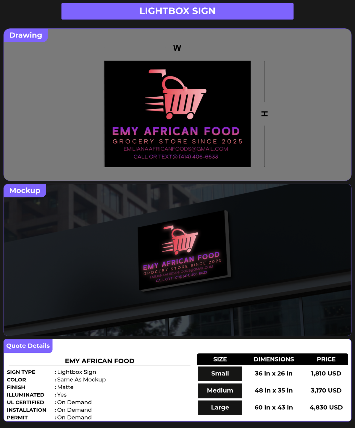 CUSTOM MOCKUP SIGN FOR emy african food