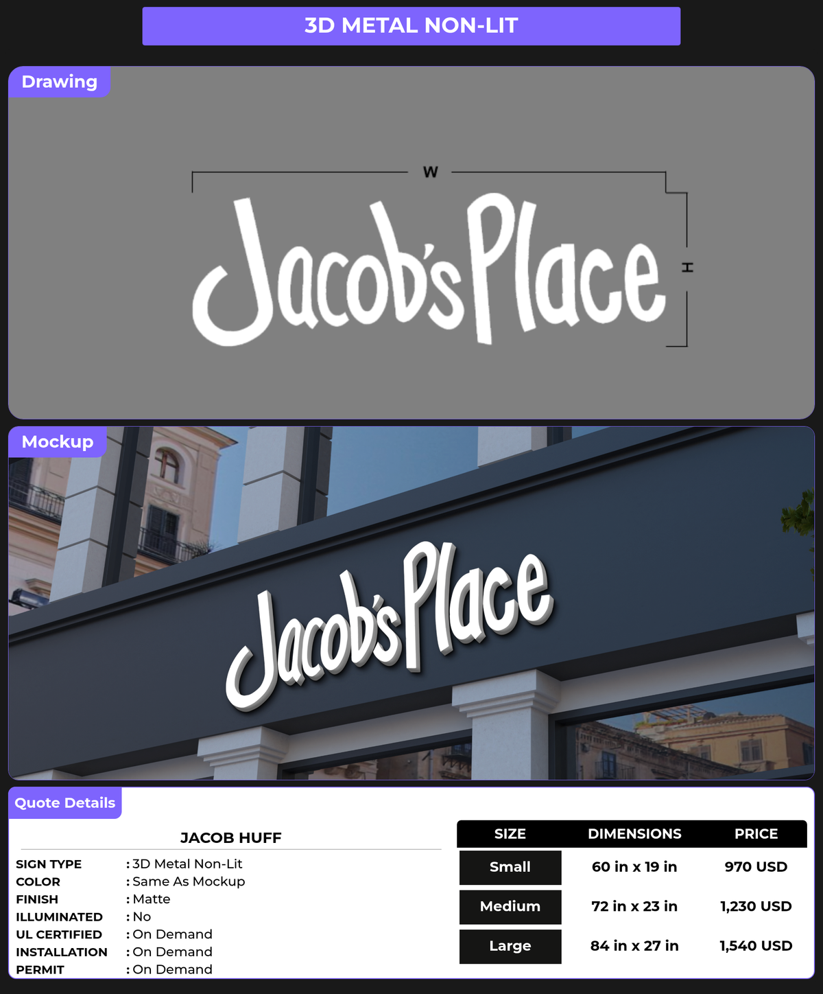CUSTOM MOCKUP SIGN FOR Jacob Huff