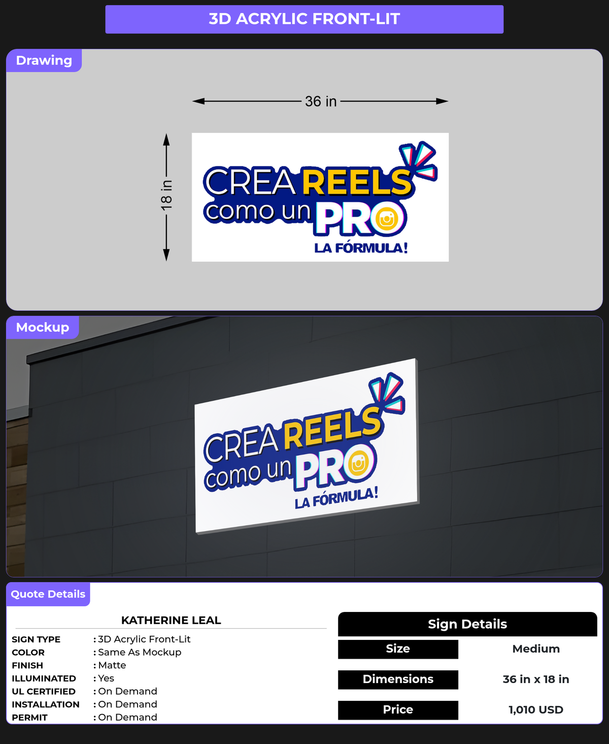 CUSTOM MOCKUP SIGN FOR Katherine Leal