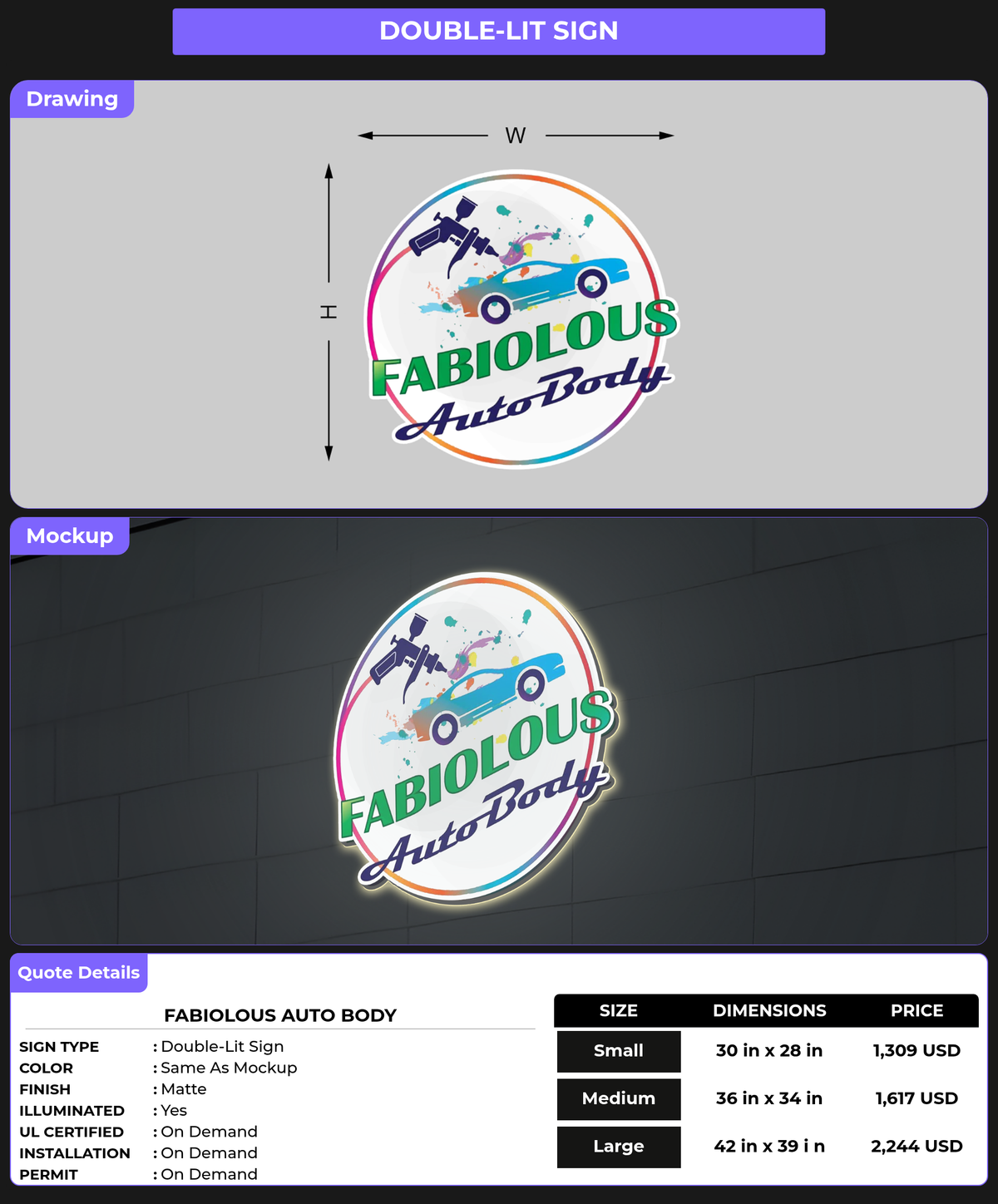 CUSTOM MOCKUP SIGN FOR Fabiolous Auto Body