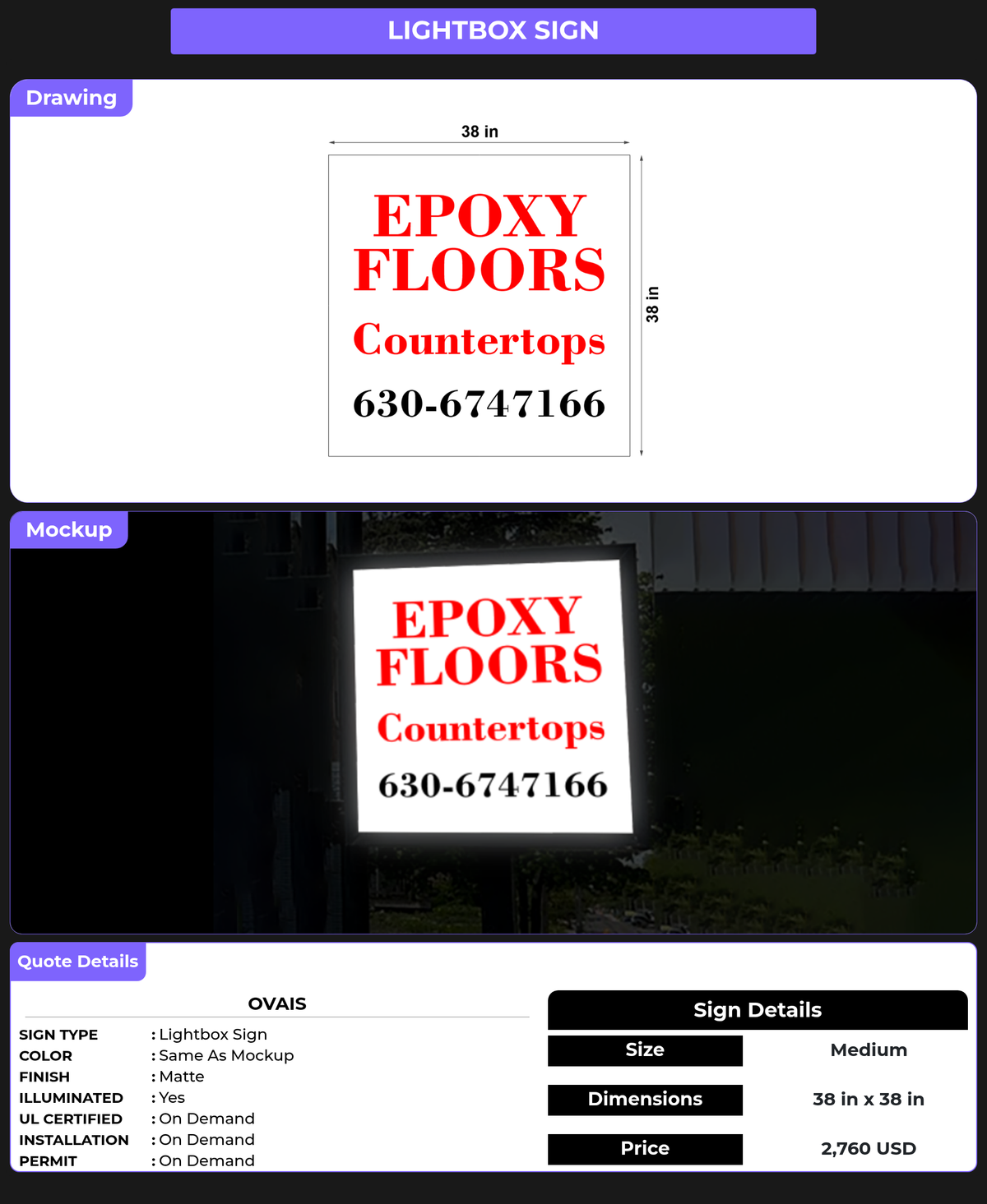 CUSTOM MOCKUP SIGN FOR OVAIS