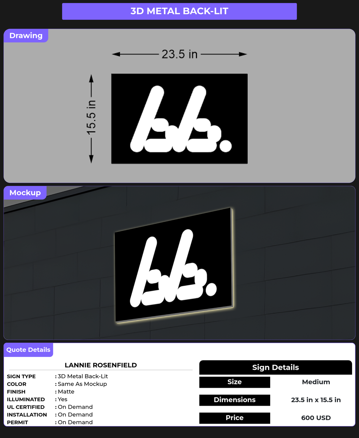 CUSTOM MOCKUP SIGN FOR Lannie Rosenfield