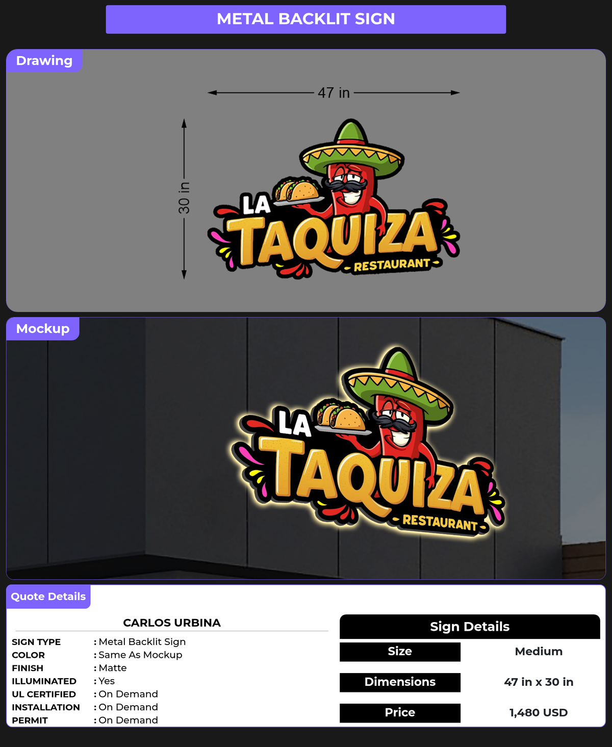 CUSTOM MOCKUP SIGN FOR Carlos Urbina
