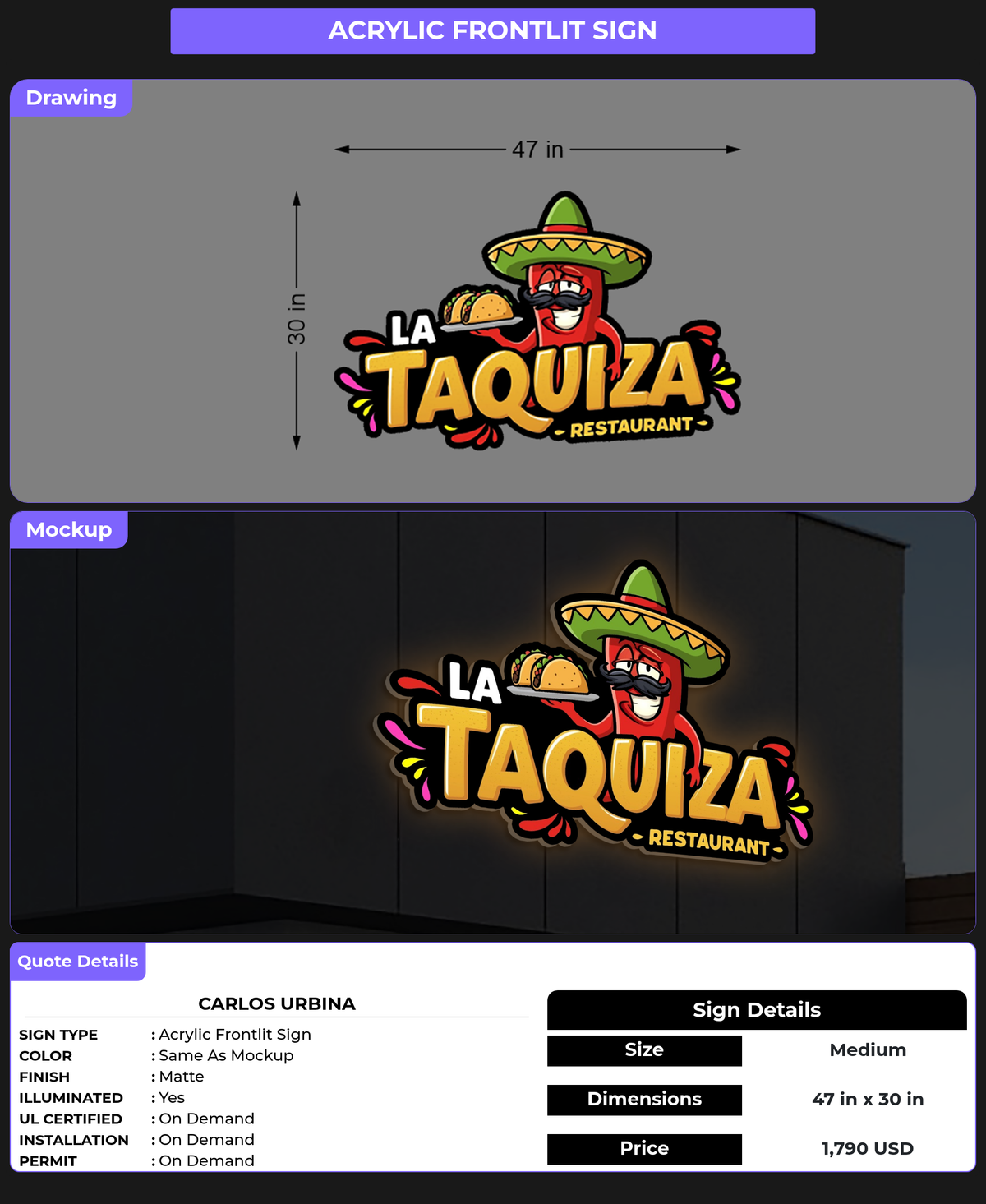 CUSTOM MOCKUP SIGN FOR Carlos Urbina