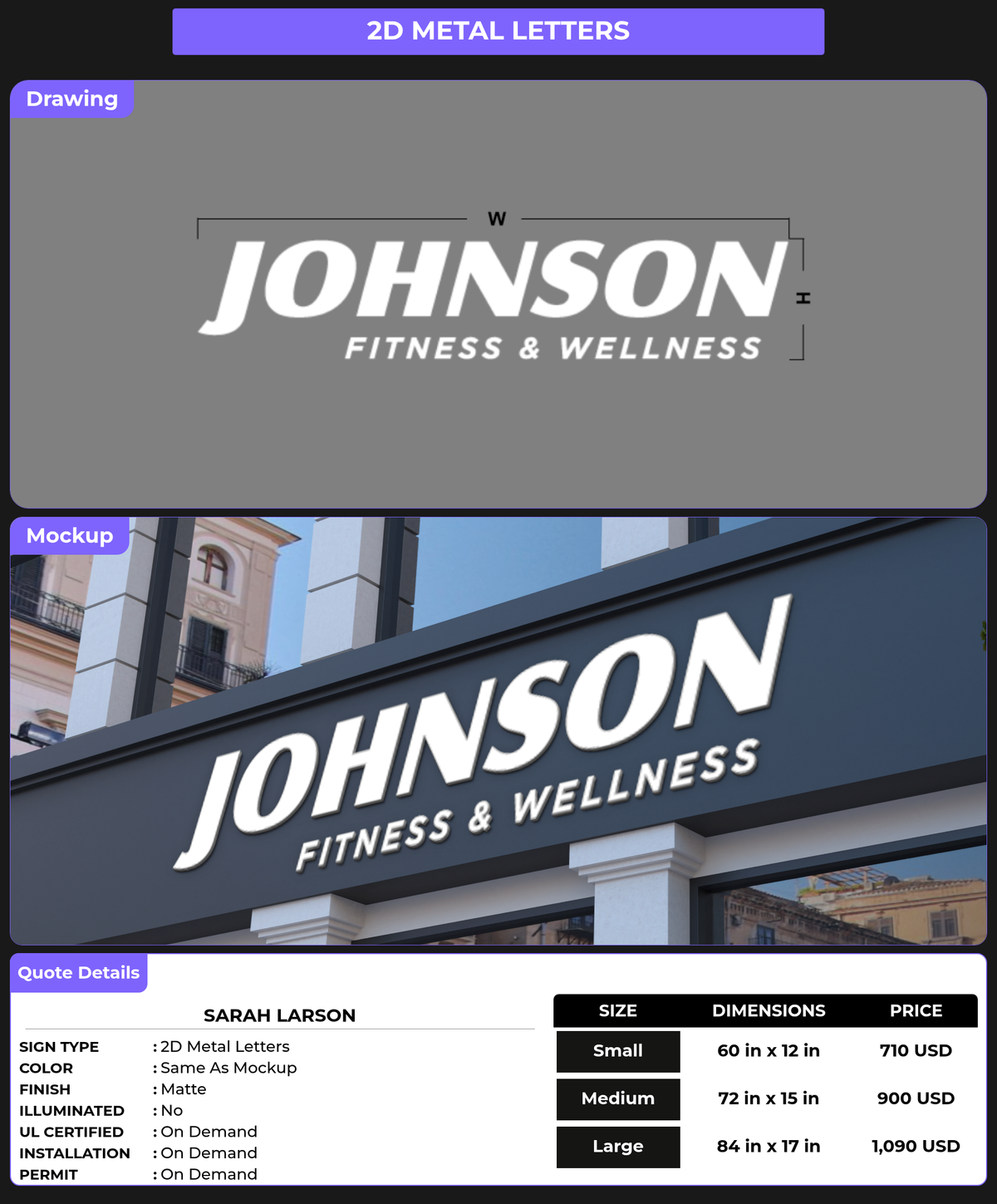 CUSTOM MOCKUP SIGN FOR Sarah Larson